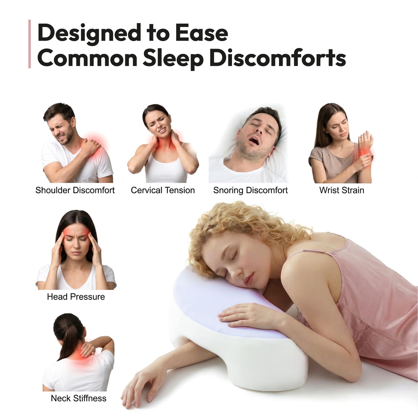 TJK Health Shoulder Pillow for Side Sleepers with Arm Holes - Side Sleeper Pillow with Tunnels for Adults Support Neck Rotator Cuff Pain Relief - Ergonomic Memory Foam Side Sleep Under Pillows