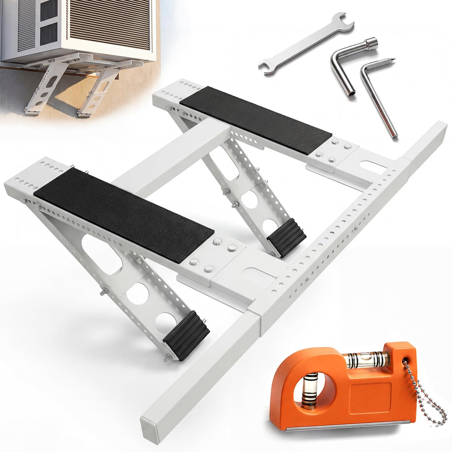No-Drill Window AC Support Bracket, Heavy-Duty AC Window Bracket Supports Up to 350lbs for 5,000-24,000 BTU AC Units, Adjustable Air Conditioner Support Bracket for Single/Double-Hung Windows