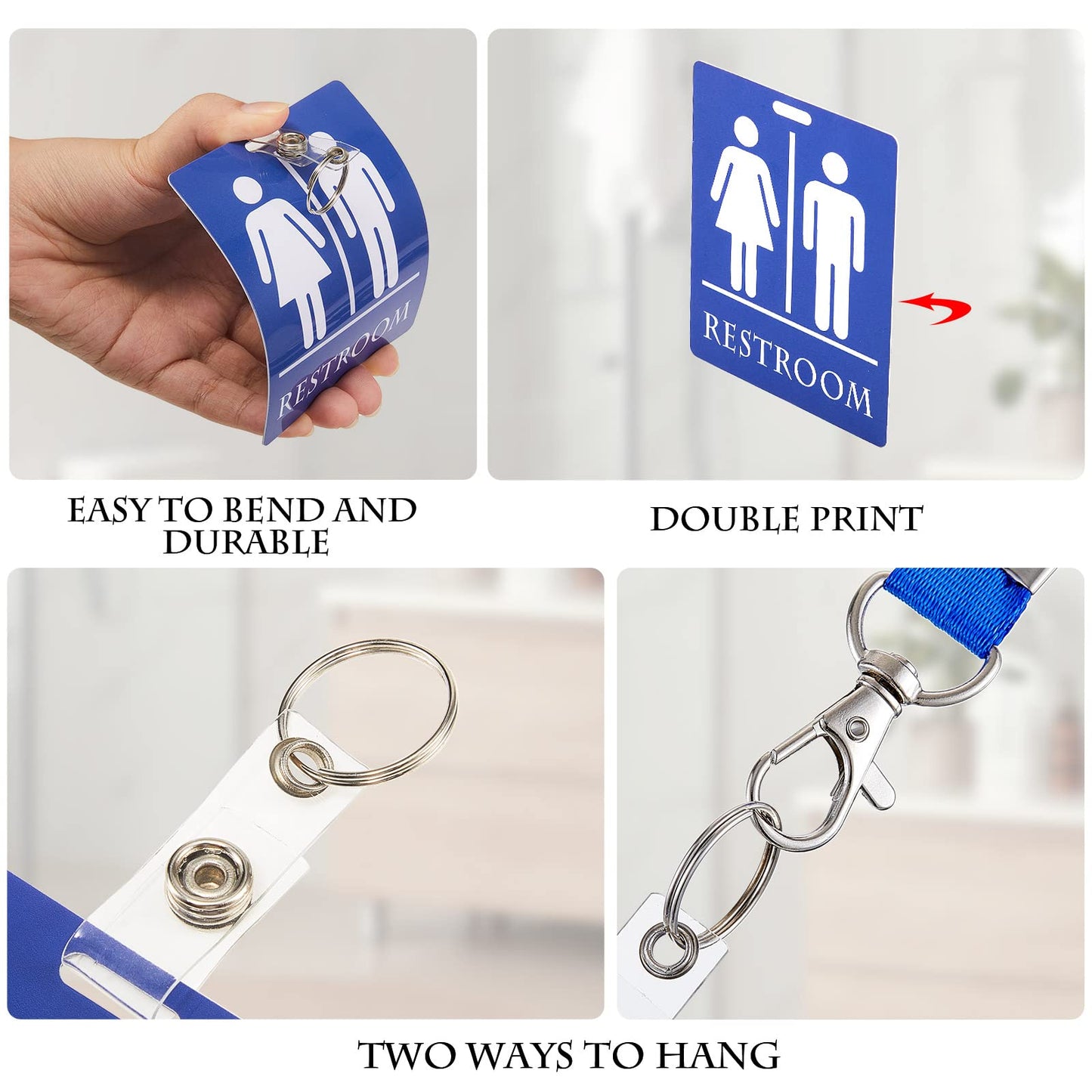 Tinlade 32 Set Bathroom Pass Restroom Hall Pass for Classroom with Keychain Holder with Lanyard PVC Unisex for Women Men, Blue