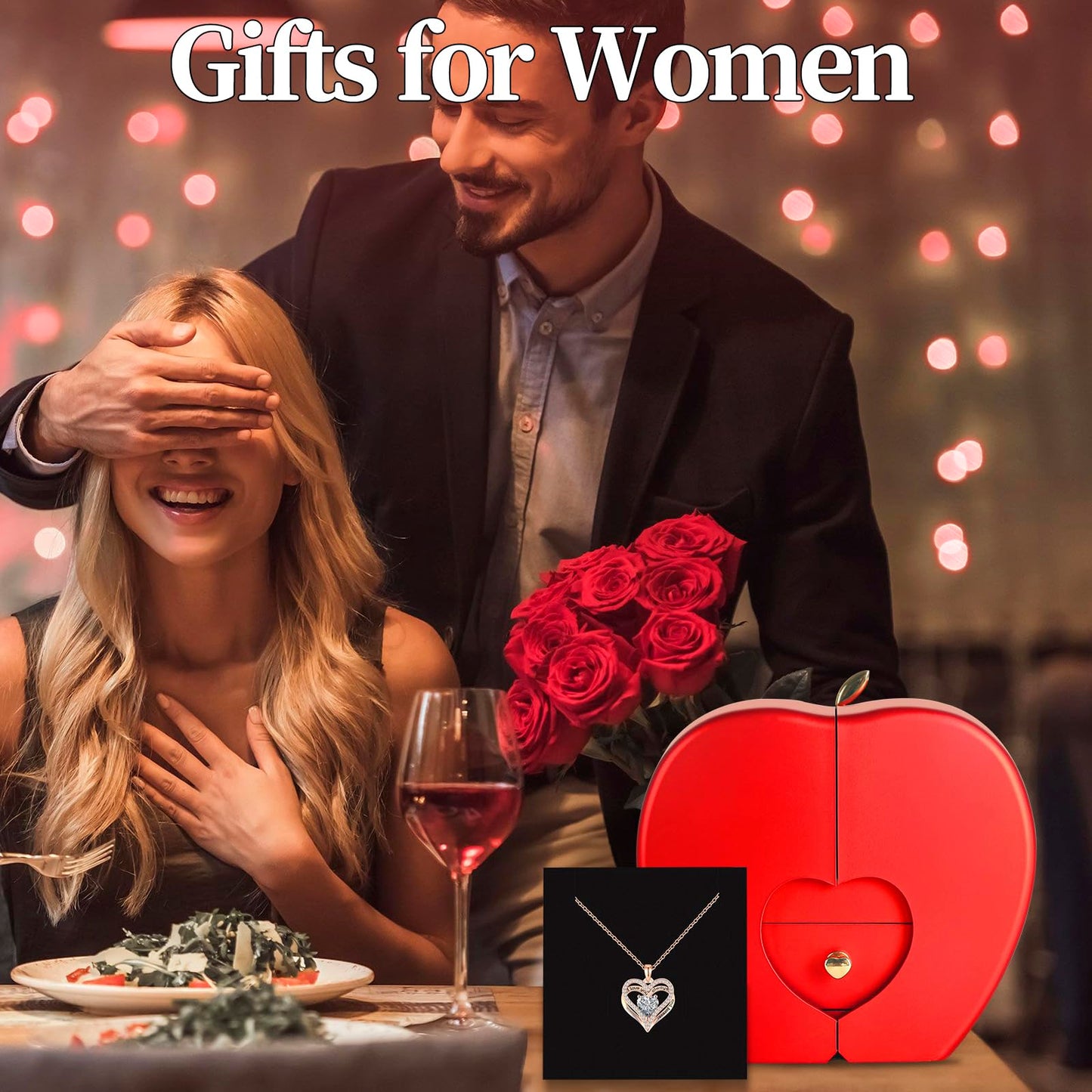 WEIMIL Preserved Flower Red Rose with Heart Necklace, Gifts for Mom, Girlfriend, Women, Wife, Grandma on Christmas, Valentine's Day, Mother's Day, Birthday, Anniversary, Thanksgiving