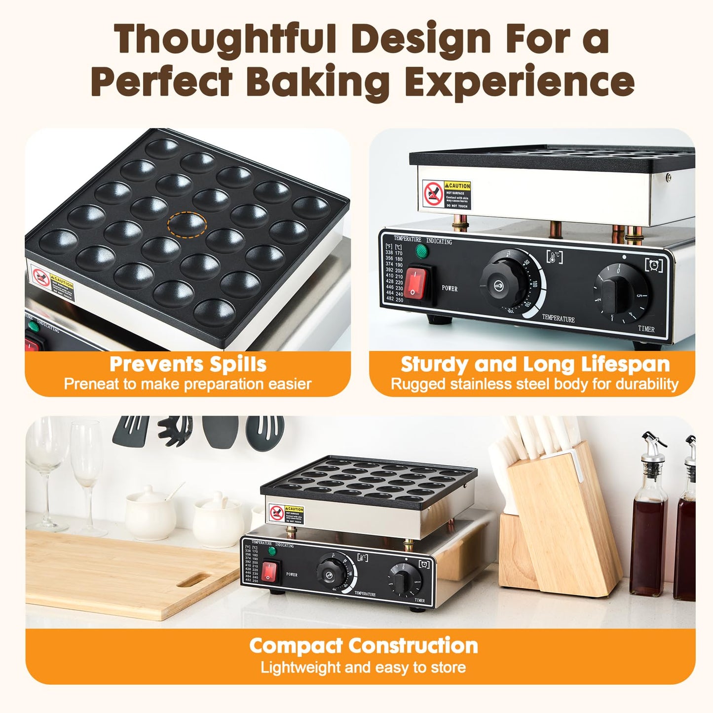 YODHOSA Commercial Mini Dutch Pancake Maker,25PCS Dorayaki Maker,Non-stick Dutch Poffertjes Grill,Stainless Steel Muffin Waffle Maker,Electric Hotcakes Machine for Breakfast,Snacks,Desserts