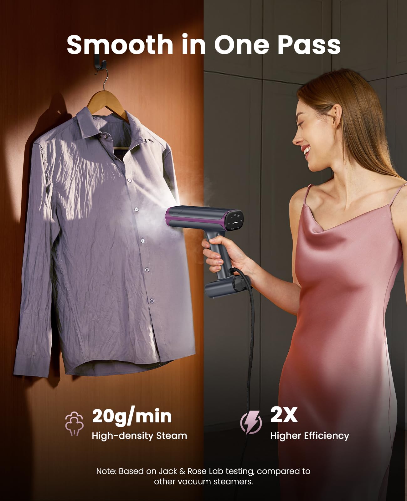 Jack & Rose Vacuum Steamer for Clothes,Stand & Handheld Home Clothes Steamer,2300Pa Suction Auto-Grip, 5 Fabric Modes & 3 Suction Levels,190ml Water Tank,for Shirts,Dresses & Suits (for 110-120V)