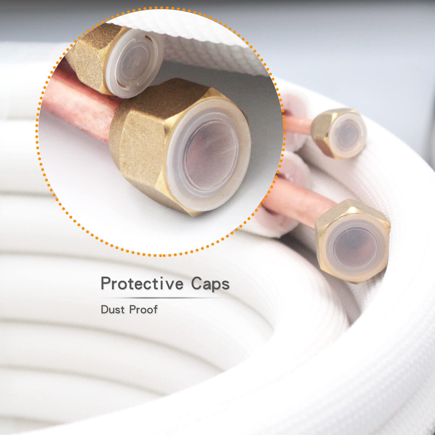 16ft Length Mini Split Line Set,1/4" 5/8" OD Copper Pipes Tubing and 3/8 White PE Thickened Insulated Coil with Flared Nuts for Mini Split Air Conditioner HVAC or Heat Pump System. (16Ft(1/4+5/8))