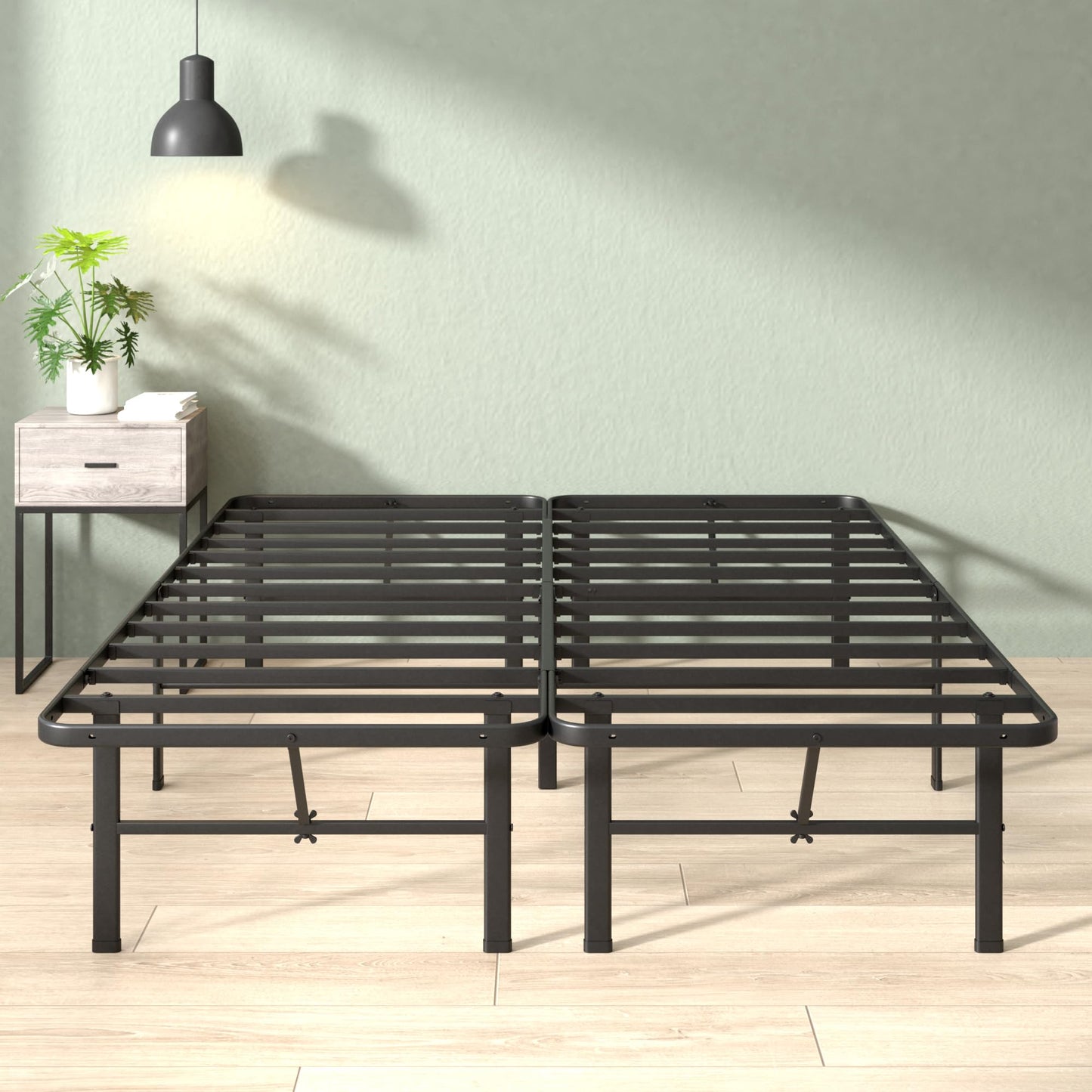 Zinus Rumi 14in Queen Metal Bed Frame, Quick Assembly SmartBase® Mattress Foundation, Heavy Duty Sturdy Steel with No Box Spring Needed, Eco-Friendly Packaging, Black
