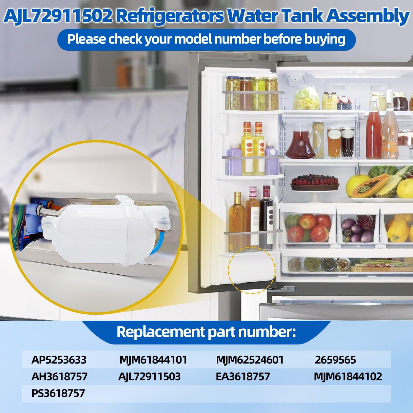 AJL72911502 Refrigerator Water Tank Assembly Compatible with LG Kenmore LFX25973ST LFXS26596S 79571033010, Refrigerator Water Reservoir Tank Replace AJL72911501 AJL72911503 AJL72911505 MJM61844101