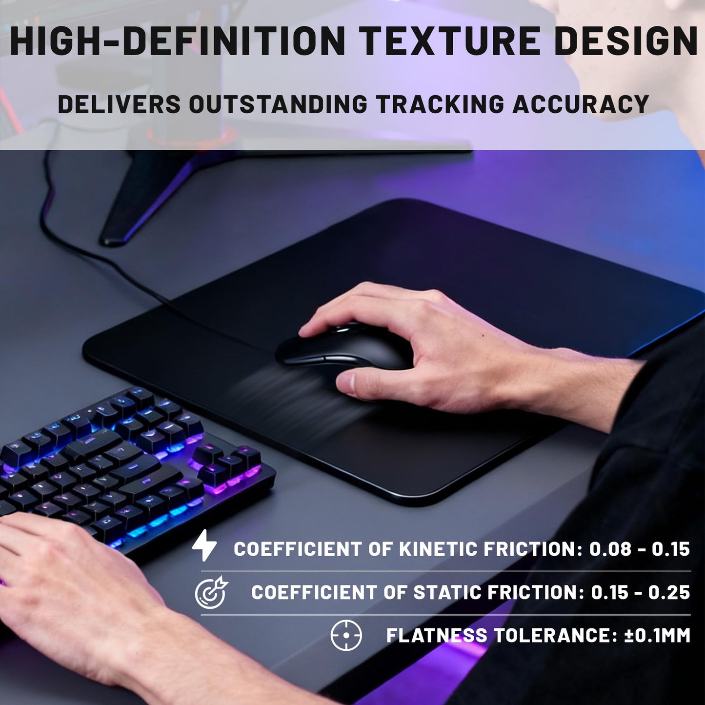 BoBliss Tempered Glass Gaming Mouse Pad-15.7" x 11.8",High-Precision Mousepad(with Mouse Glides) Suitable for Gaming and Office Use,Ultra-Smooth Hard Mouse Pad with Storage Pouch,Black.