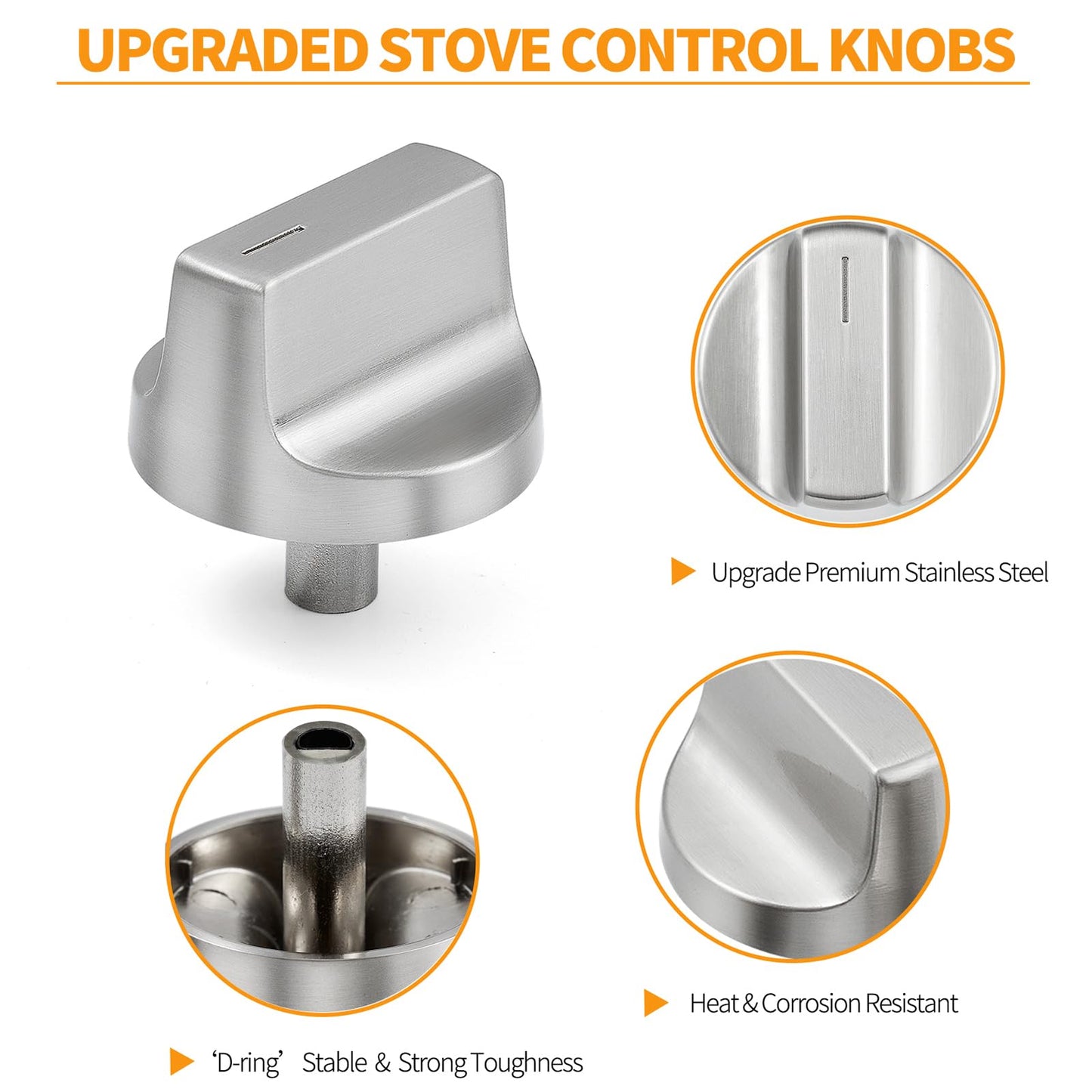 atgestore Upgraded Stainless Steel W11517334 Stove Knobs Replacement for Whirlpool Stove Parts WEG745H0FS0 WEG745H0FS1 WEG515S0FS0 Whirlpool Gas Range Knobs Oven Cooktop Burner Control Knobs 4 Pcs