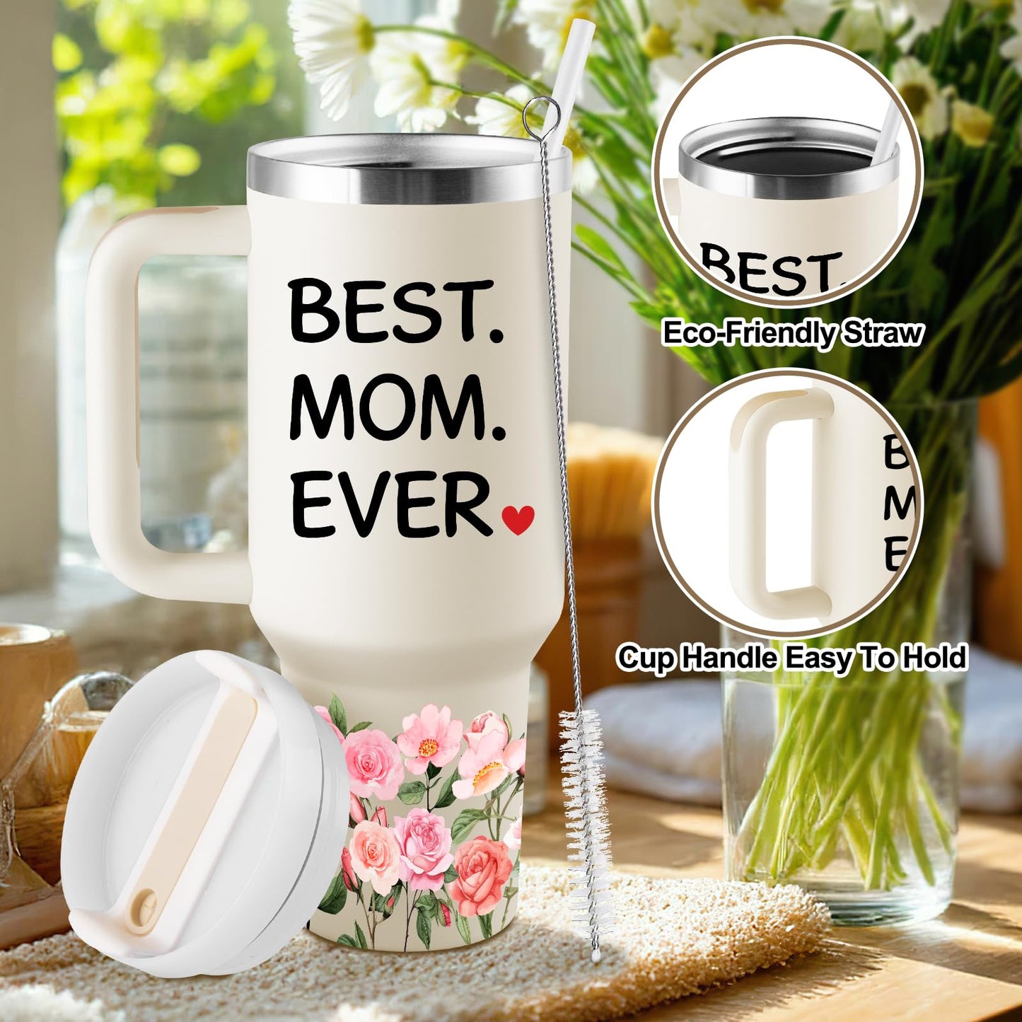 CENDARTE Mothers Day Gifts for Mom Birthday Gifts for Mom Best Mom Gifts from Daughter Son for Mothers Day 40oz Travel Cup Insulated Tumbler with Lid & Straw