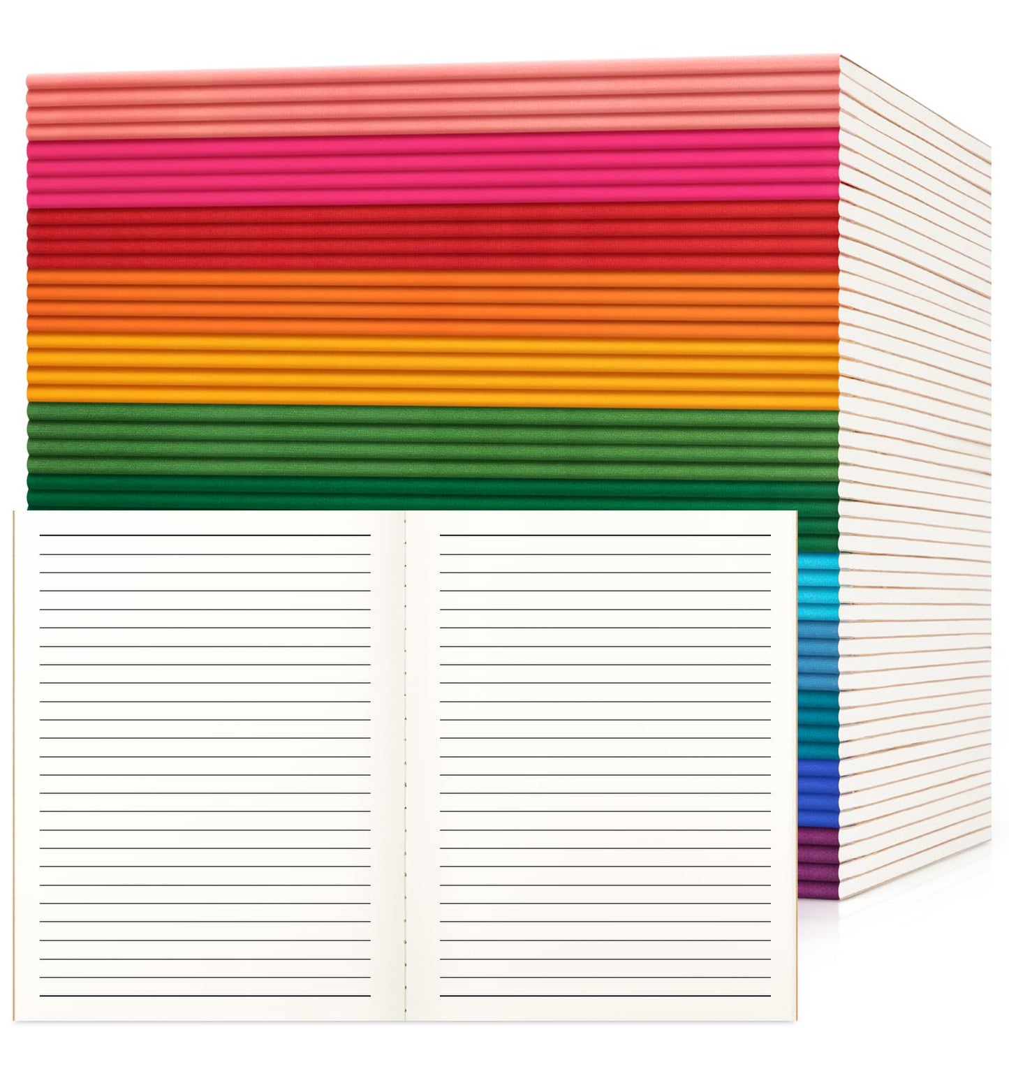 48 Pack Lined Notebook Journals Bulk, 7-1/2" x 9-3/4", Wide Ruled Paper, 30 Sheets/60 Pages, Kraft Cover with Rainbow Spines, 12 Colors Lined Composition Notebook Journal for Work Study Note Taking