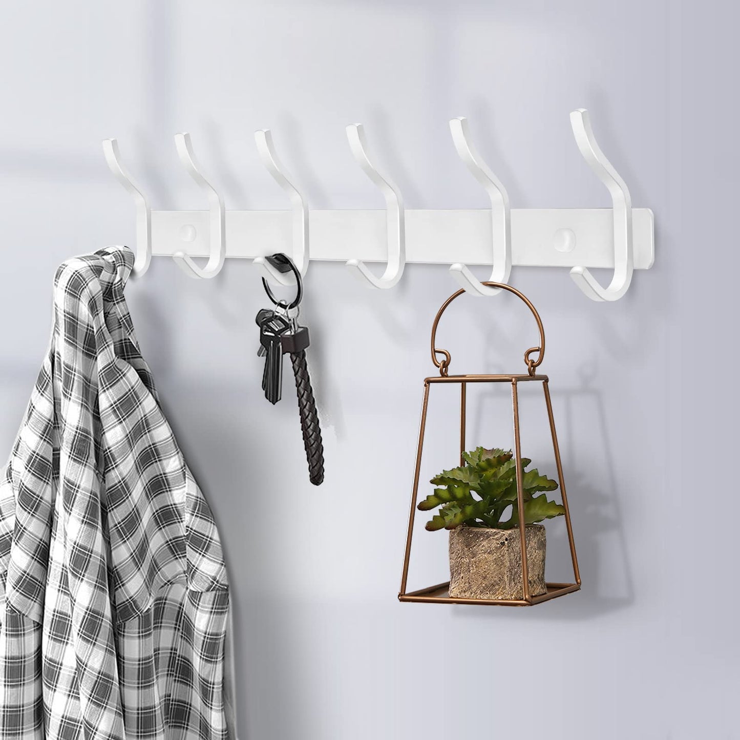 HAMUTH White Wall Hooks Heavy Duty, 23 Inch Coat Hooks Wall Mount with 8 Hooks, Wall Hooks Hangers for Entryway, Bathroom - for Hanging Backpack, Bag, Coat, Purse, Hat, Towel, Clothes