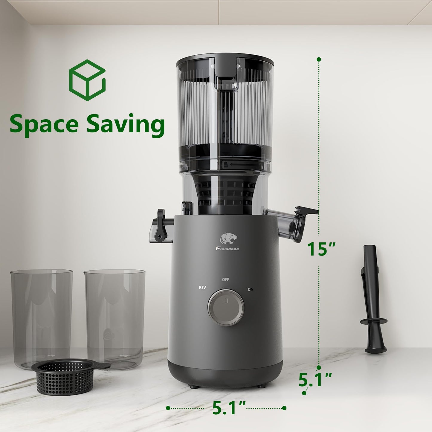 Juicer Machines, Cold Press Juicer with 5.3" Extra Large Feed Chute and Powerful AC Brushless Motor Fit Whole Fruits & Vegetable, High Juice Yield, BPA Free, Extra One Replace Strainer