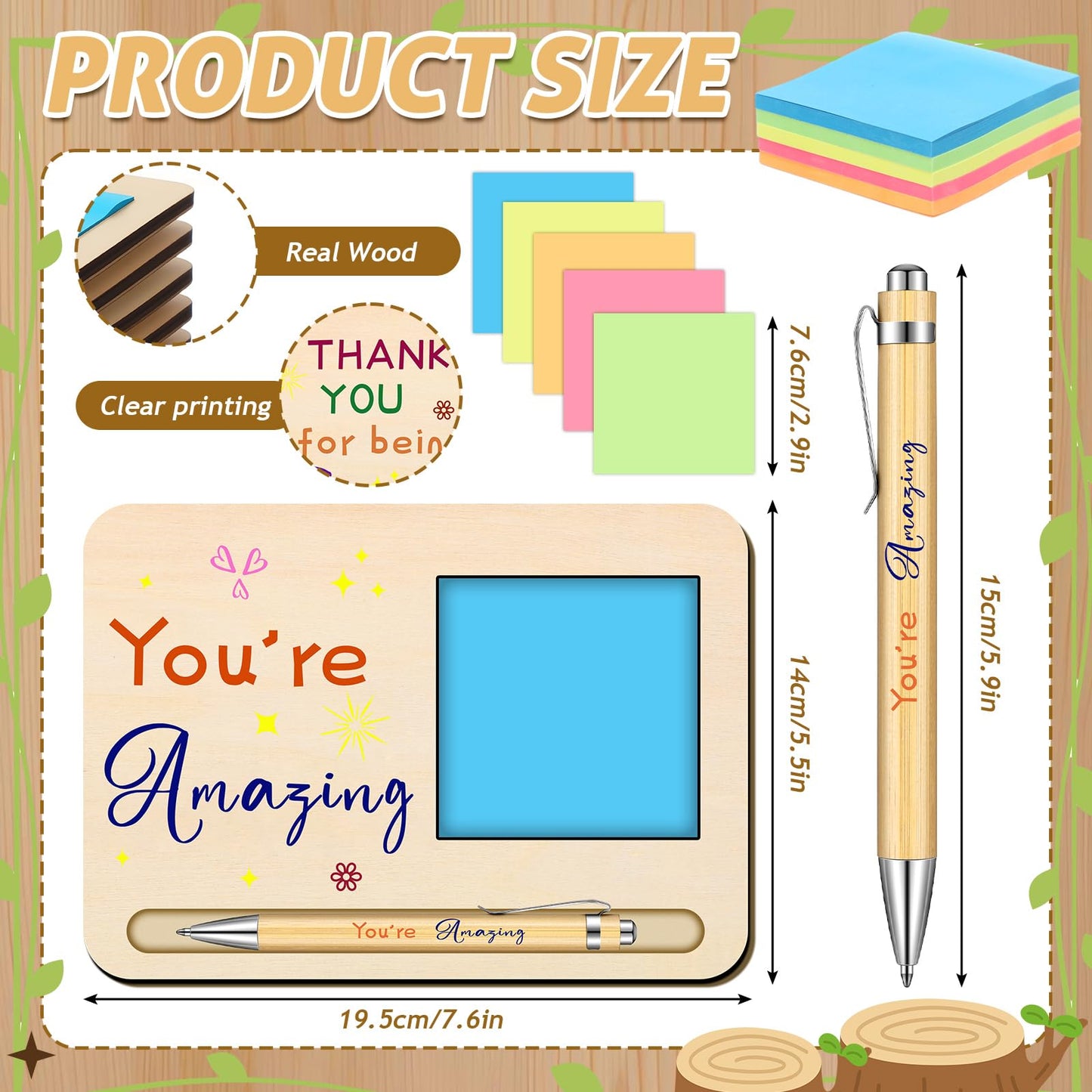Dispowreath 10 Set Teacher Appreciation Gifts Bulk Colorful Team Themed Wooden Sticky Note Holder with Notes and Ballpoint Pens Thank You Gift for Teacher Nurse Employee Office Supplies