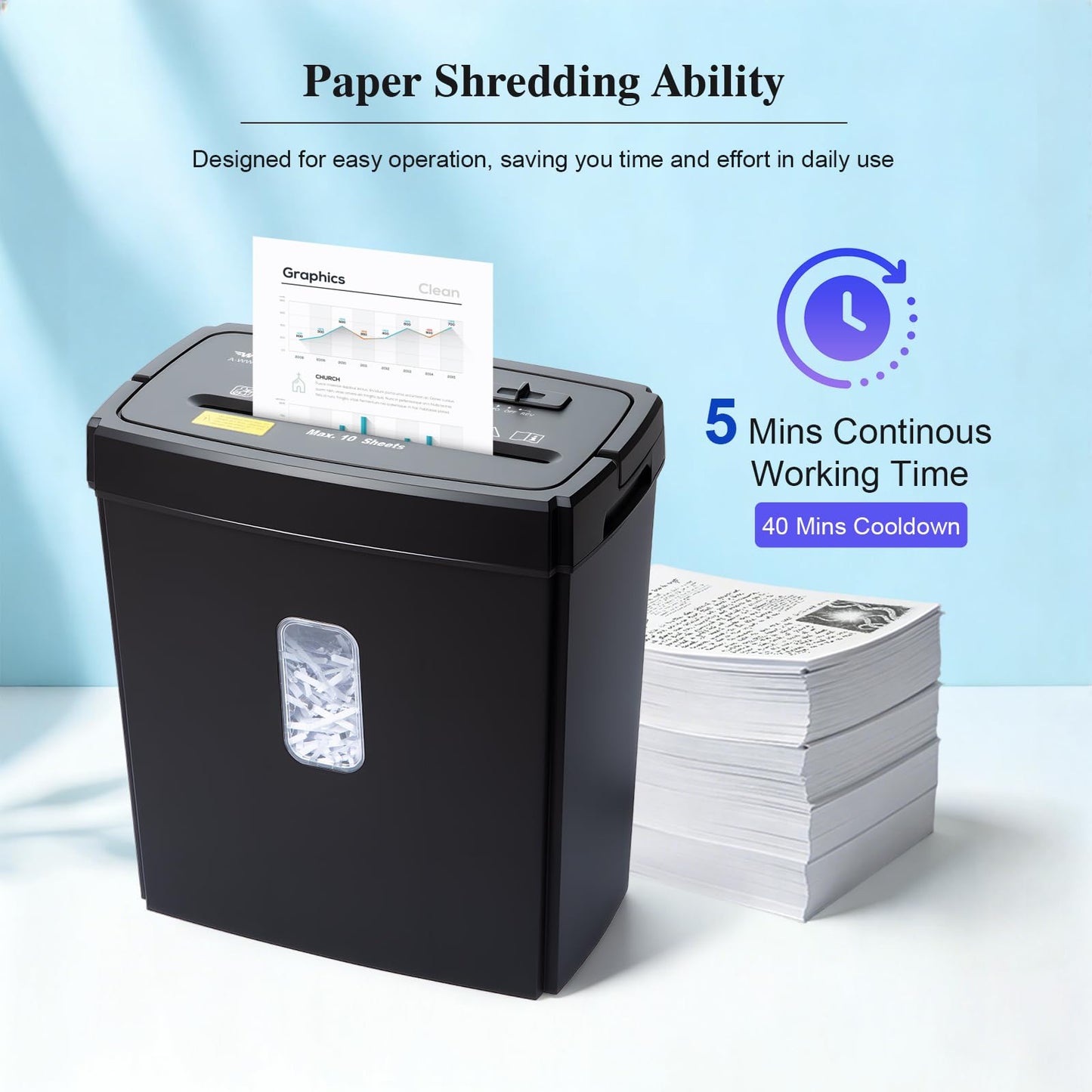 Wingwise Paper Shredder for Home Office, 10 Sheets Cross Cut Credit Card Shredder with 4 Gallons Basket, Portable Handle, P-4 High Security