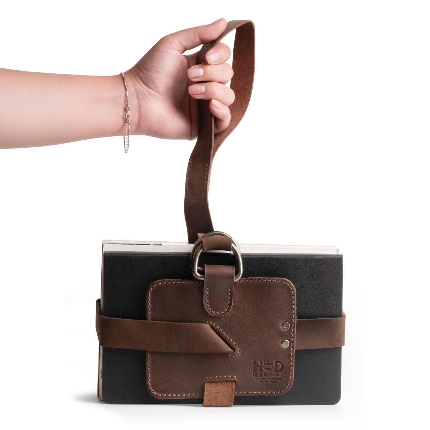 Hide & Drink, Adjustable Book Strap Carrier, Shoulder Carry Reader Essentials, Safe Rustic Holder, Full Grain Leather, Handmade Accessory, Bourbon Brown