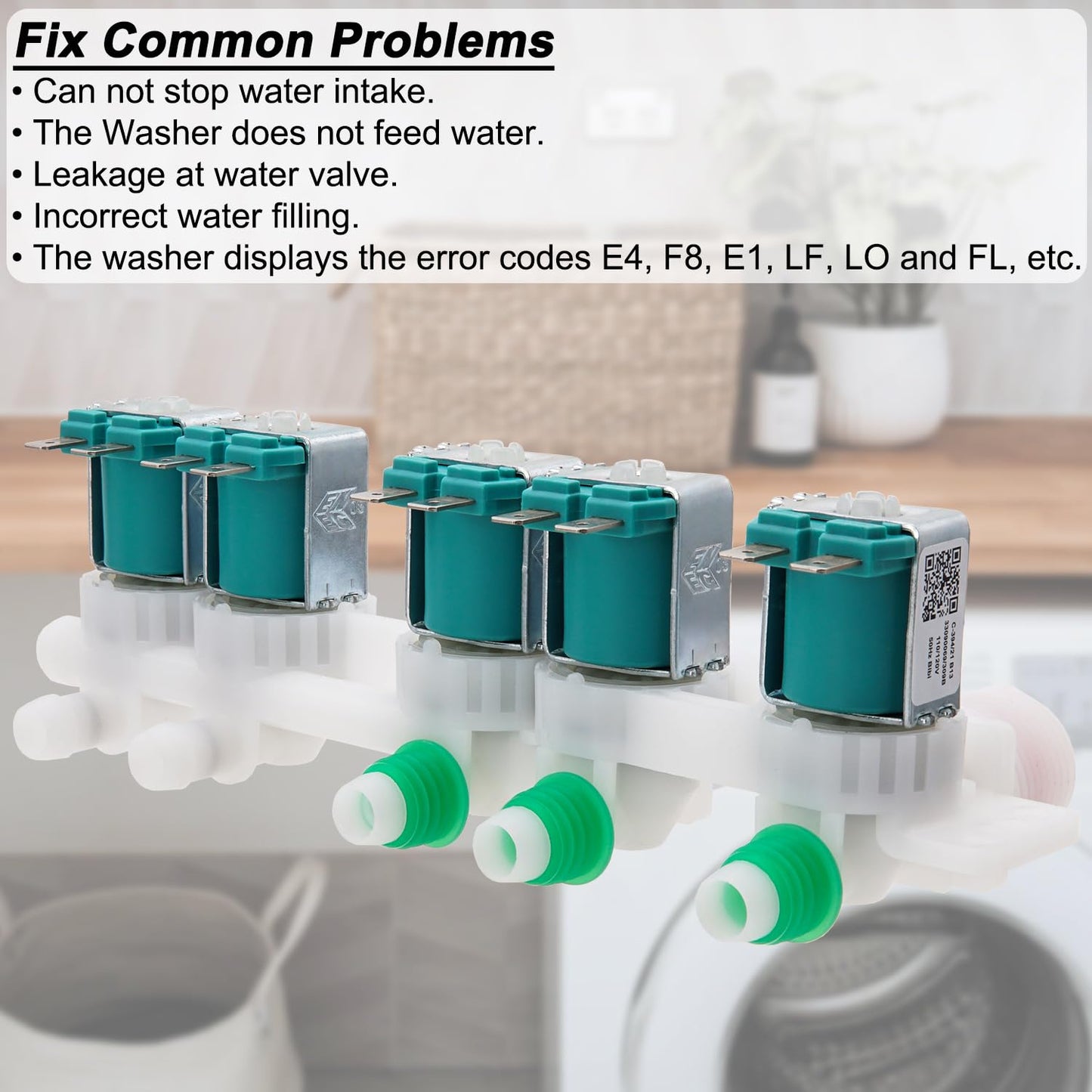 Washer Water Inlet Valve Compatible with Samsung WA50F9A6DSW/A2 WA50F9A7DSP/A2 WA50F9A7DSW/A2 WA50F9A8DSP/A2 WA50K8600AV/A2 WA50K8600AV/AA WA50K8600AW/A2 WA50M7450AP/A4 WA50M7450AW/A4