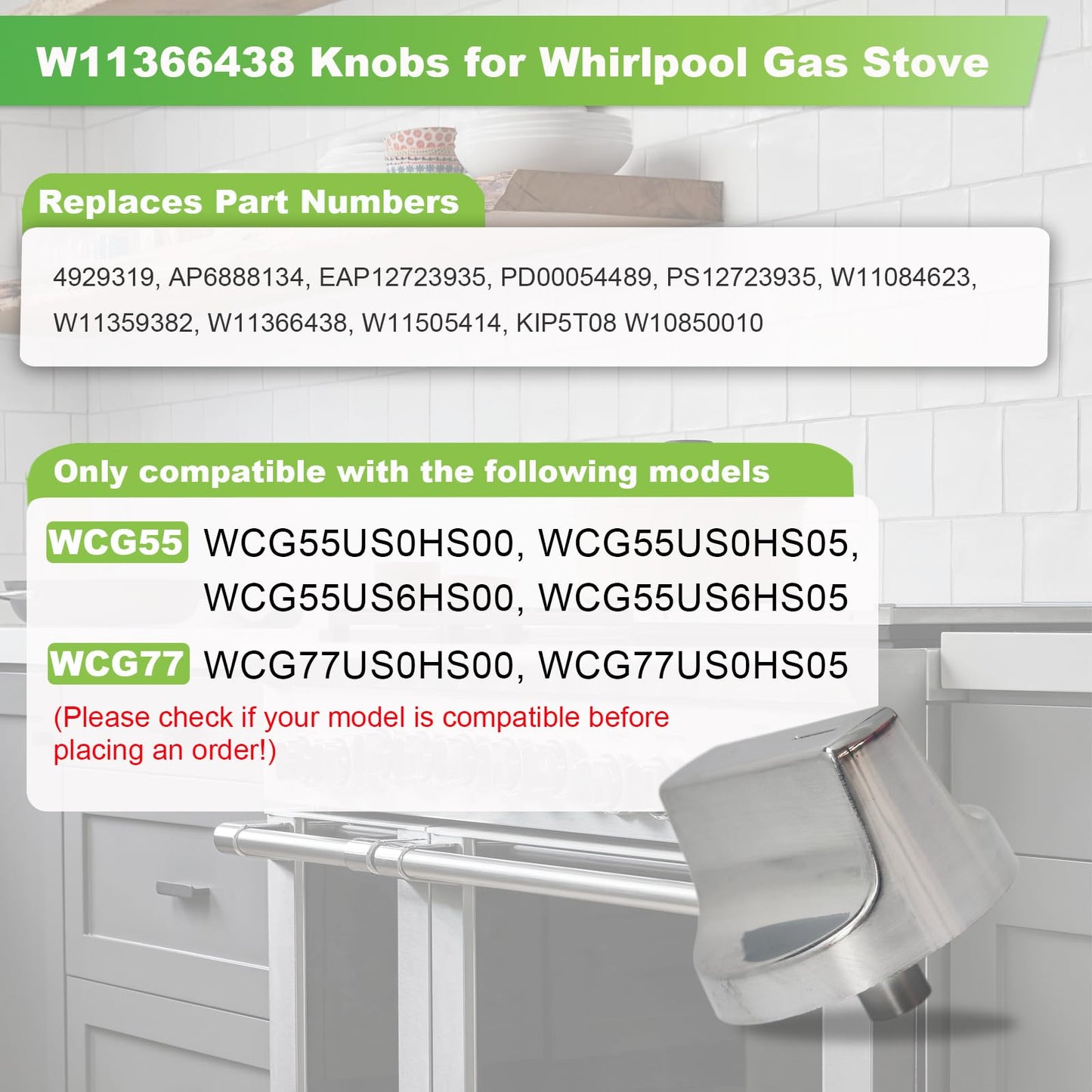 HLZDS W11366438 Cooktop Knobs 5 Pack, Compatible with Whirlpool WCG55US0HS00 WCG55US6HS00 WCG55US6HS00, KIP5T08 W10850010 Gas Stove Knobs
