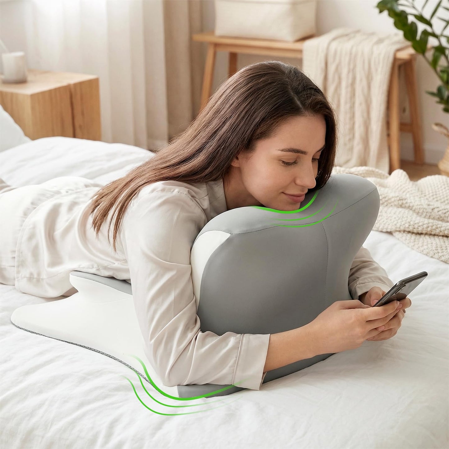 Royal Choice Reading Pillow for Bed, Ergonomic Memory Foam Prone & Reclined Support Pillow for Stomach Laying, Reading, Scrolling & Lounging, Multi-Position Bed Rest Pillow with Washable Cover