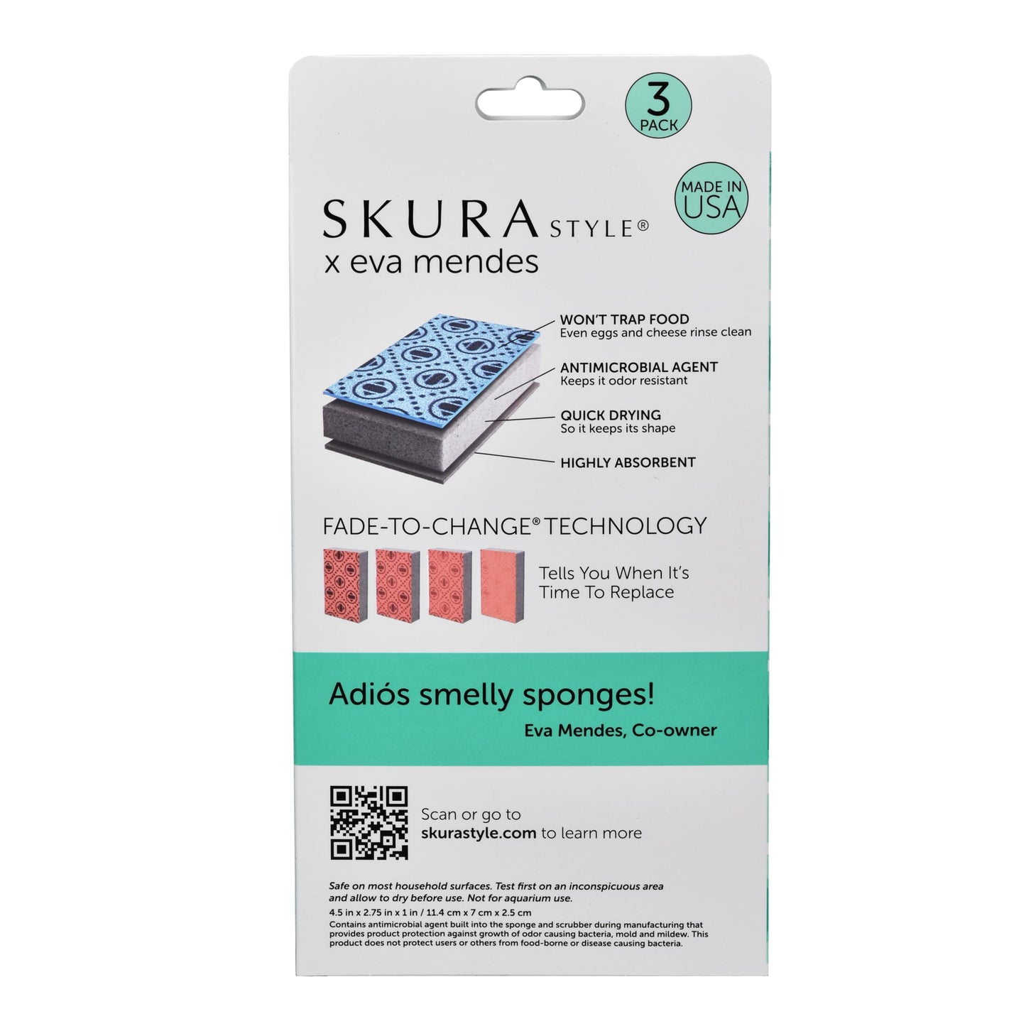 Skura Style x Eva Mendes Smart Kitchen Dish Sponges (Bulk 6 Pack) | Odor Free Non-Scratch Scrub Pad | Household Scrubber for Sink, Counters, Surfaces, Pots, Pans, Dishwashing | Color-Fade Change