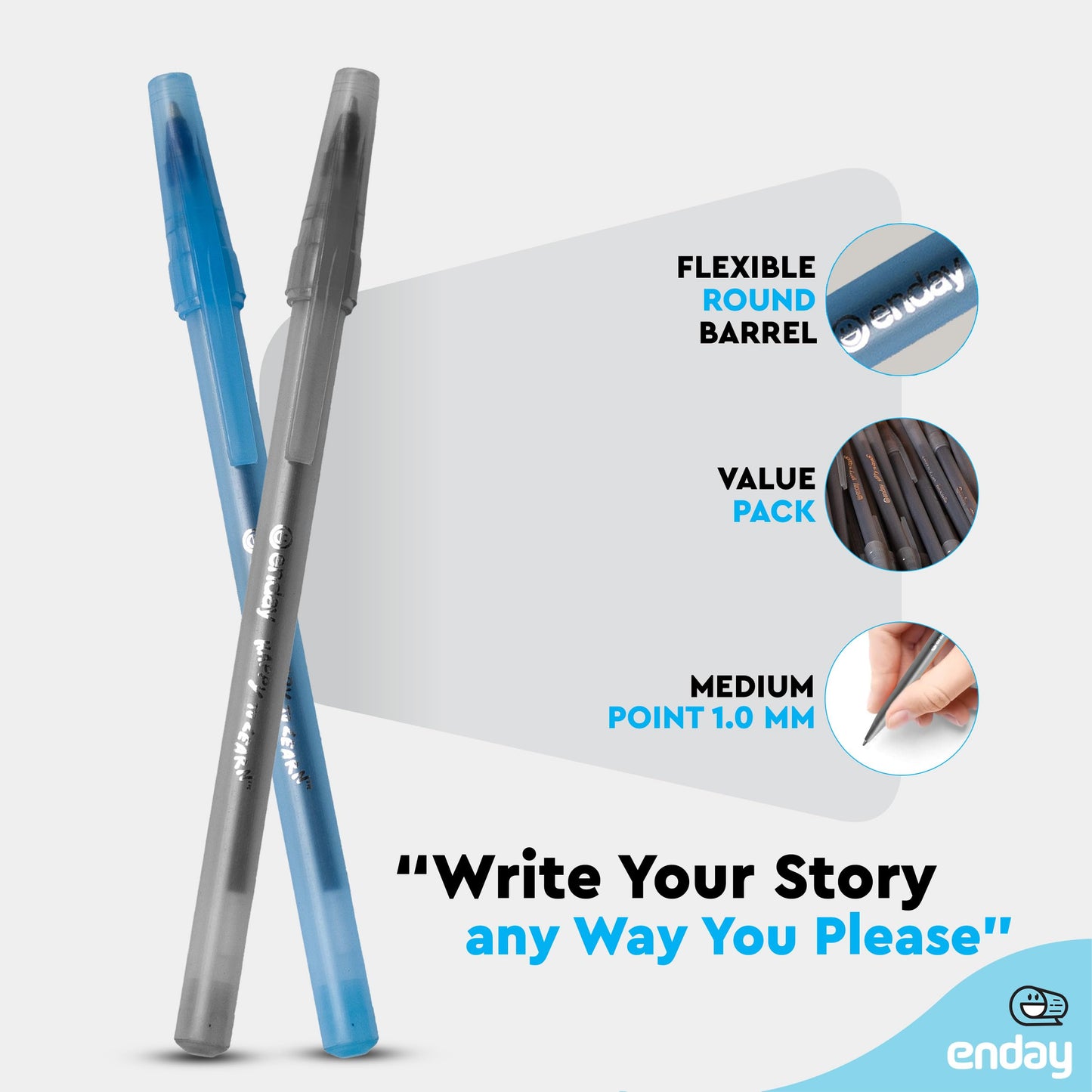 Enday Ballpoint Pens Bulk Blue and Black Pens (400 Pack) 200 Black & 200 Blue - Medium Point (1.0mm) Flexible Round Barrel For Writing Comfort, Pens Bulk for School, Home and Office.