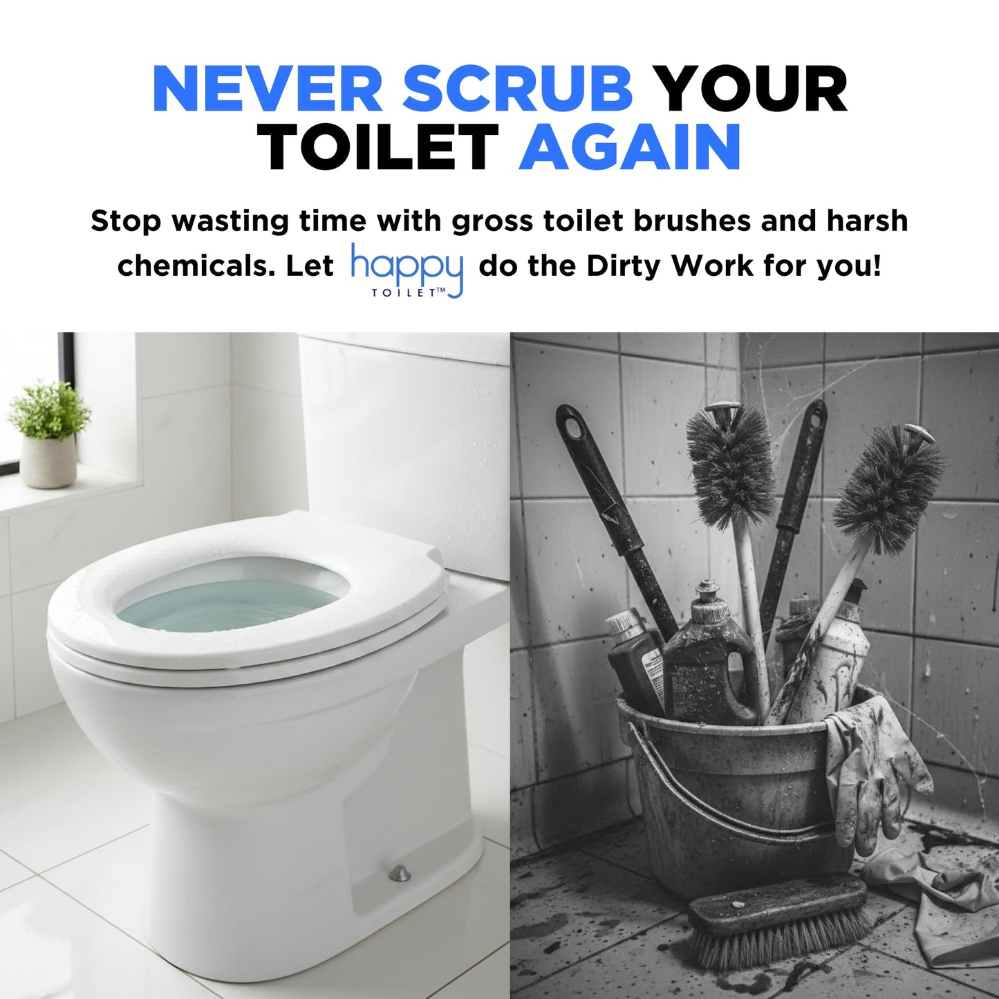 Happy Toilet Cleaner Automatic Toilet Bowl Cleaner 2 Pack - Easy to Install Toilet Tablet Holder - Self-Cleaning Toilet System, Deep Clean with Every Flush - Made in the USA