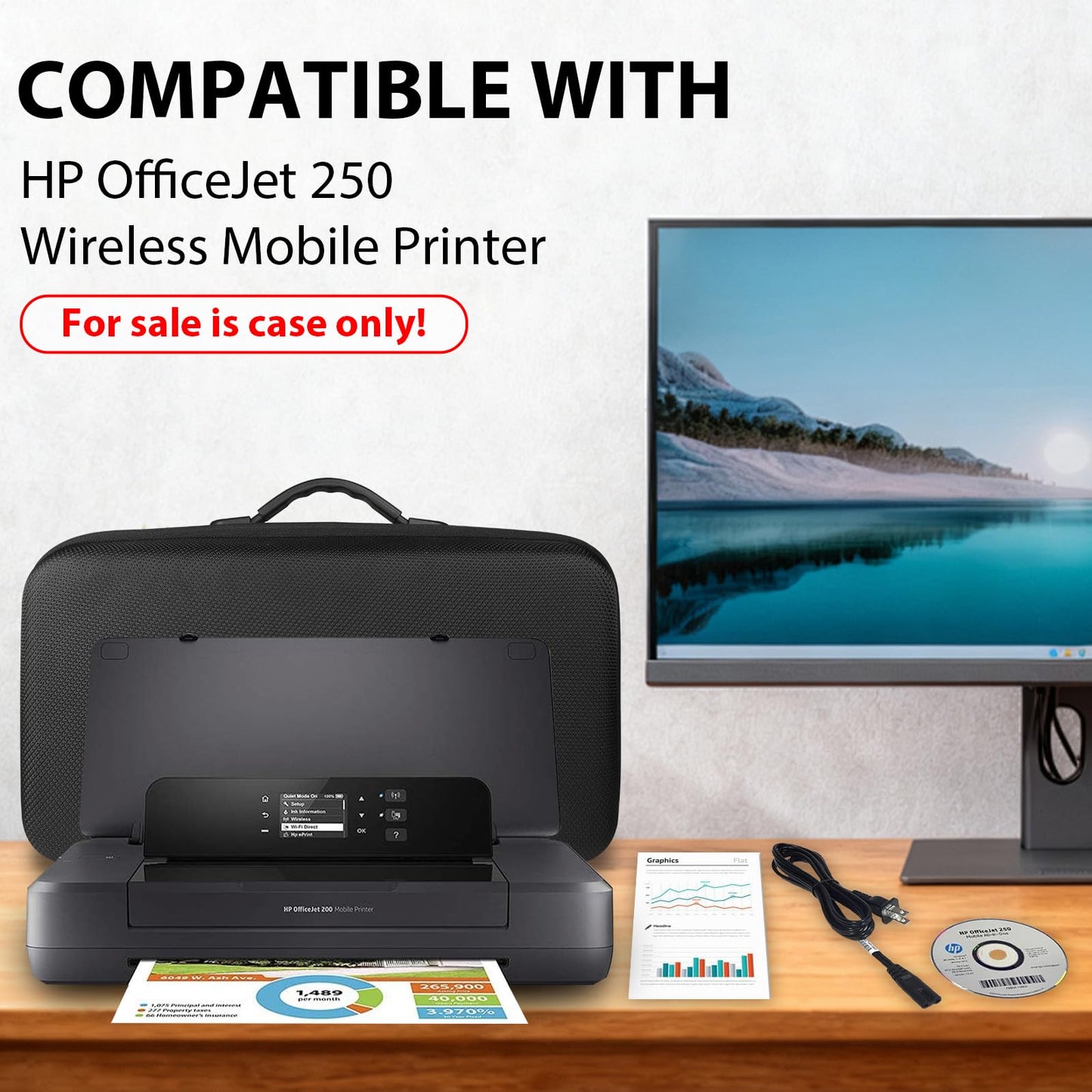 LVKAYCE Hard Travel Case Compatible with HP OfficeJet 250 All-in-One Portable Printer Wireless Mobile Printing CZ992A, Portable Printer Carrying Bag with Adjustable Shoulder Strap (Case Only)