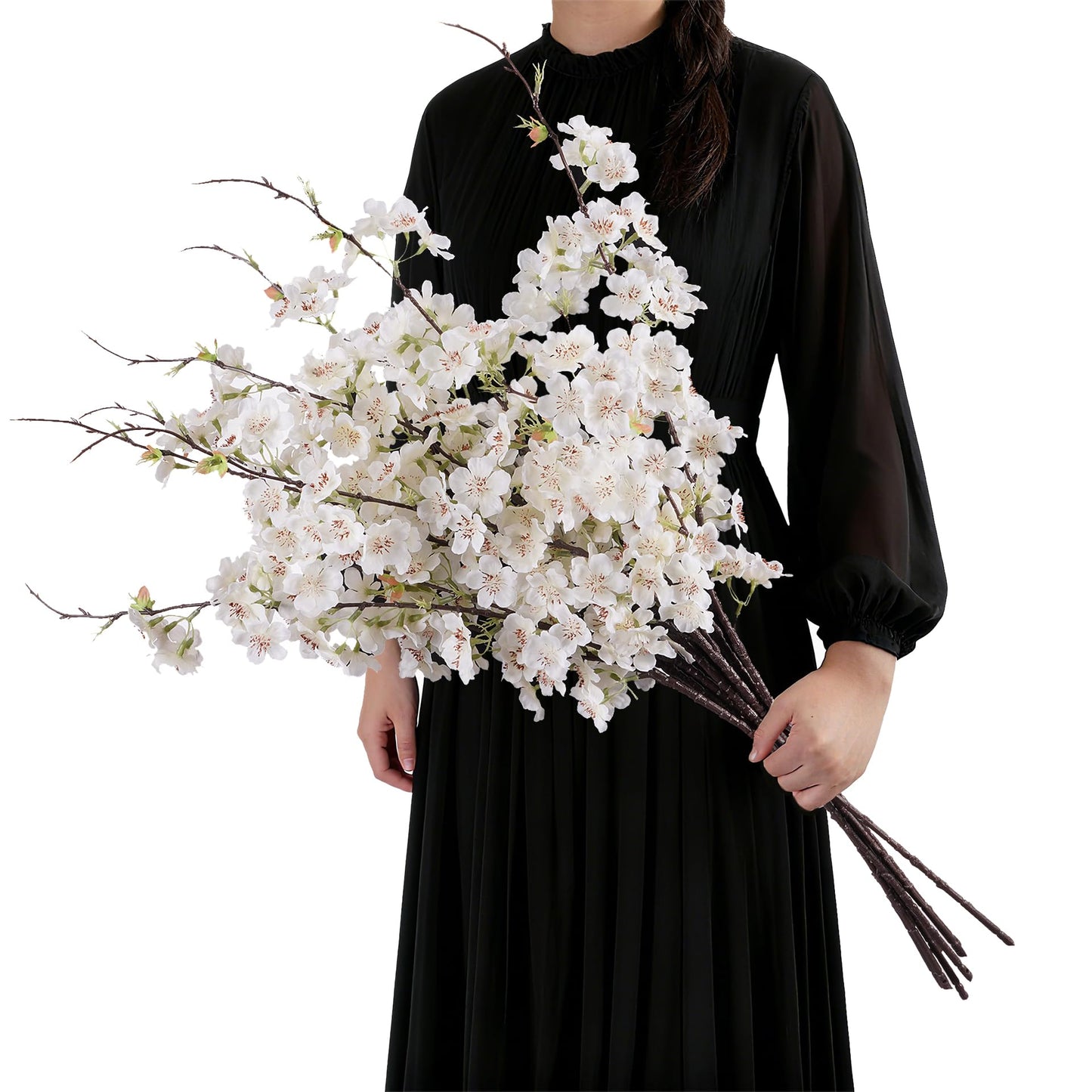 ENALGRE Artificial Cherry Blossom Branches 27.6In Silk Cherry Blossom Branches 8PCS Long Stem Artificial Flowers for Tall Vase, for Home Decorate, Weddings Decorate, Parties & Festival Gifts (White)