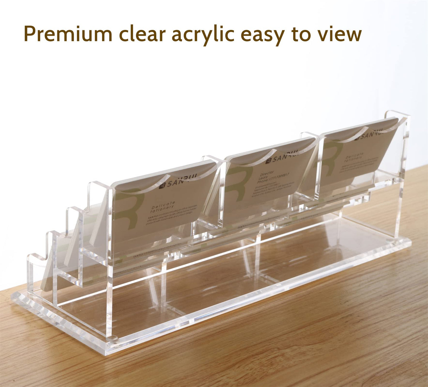 SANRUI Business Card Holder for Desk Clear Acrylic Business Card Holders, Business Card Display Stand 3Tier 9 Slots