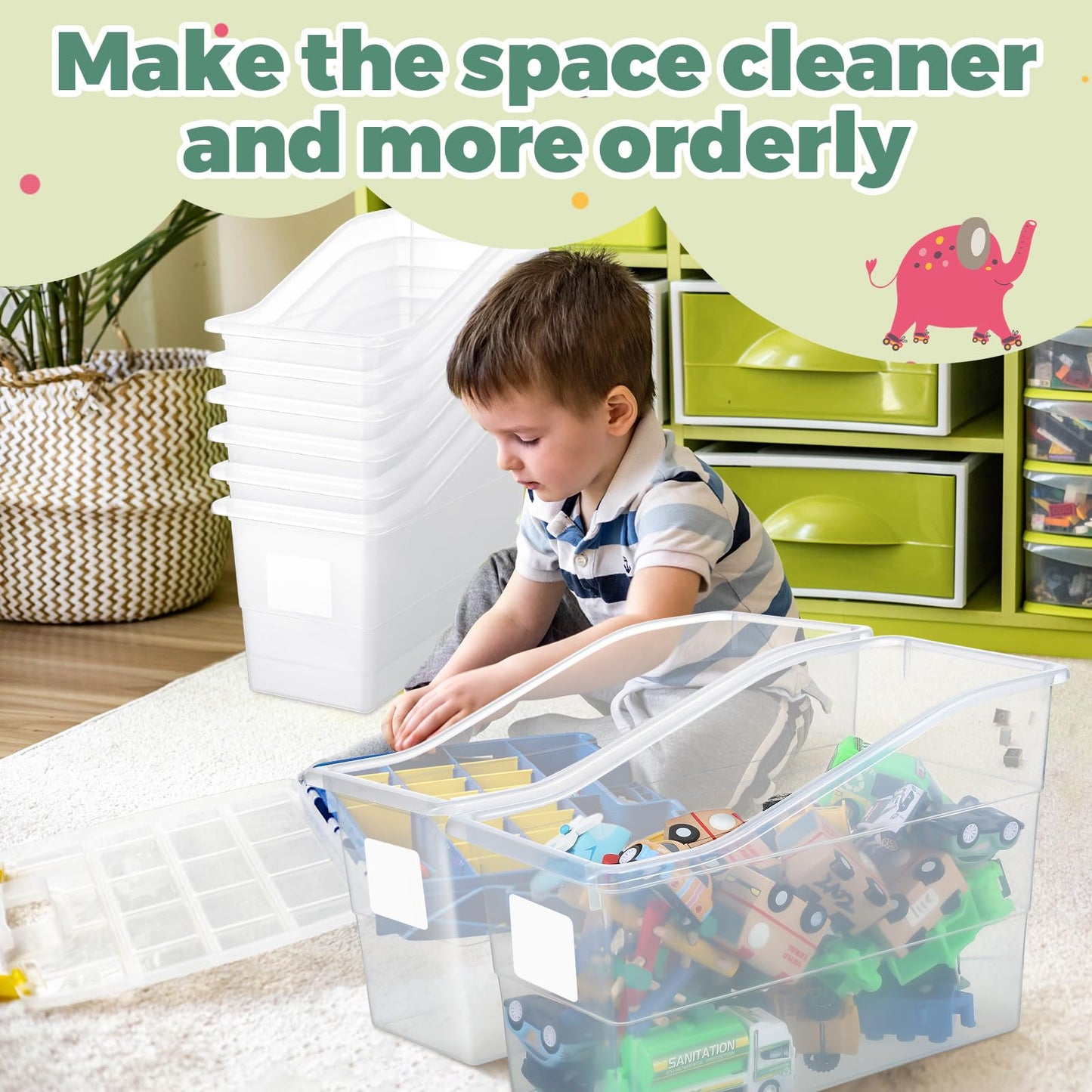 Suzile 12 Pcs Book Bins with Labels Linking Storage Bins Folder Magazine File Holder Interlocking Plastic Book Organizer Container for Office Classroom Home (Clear)
