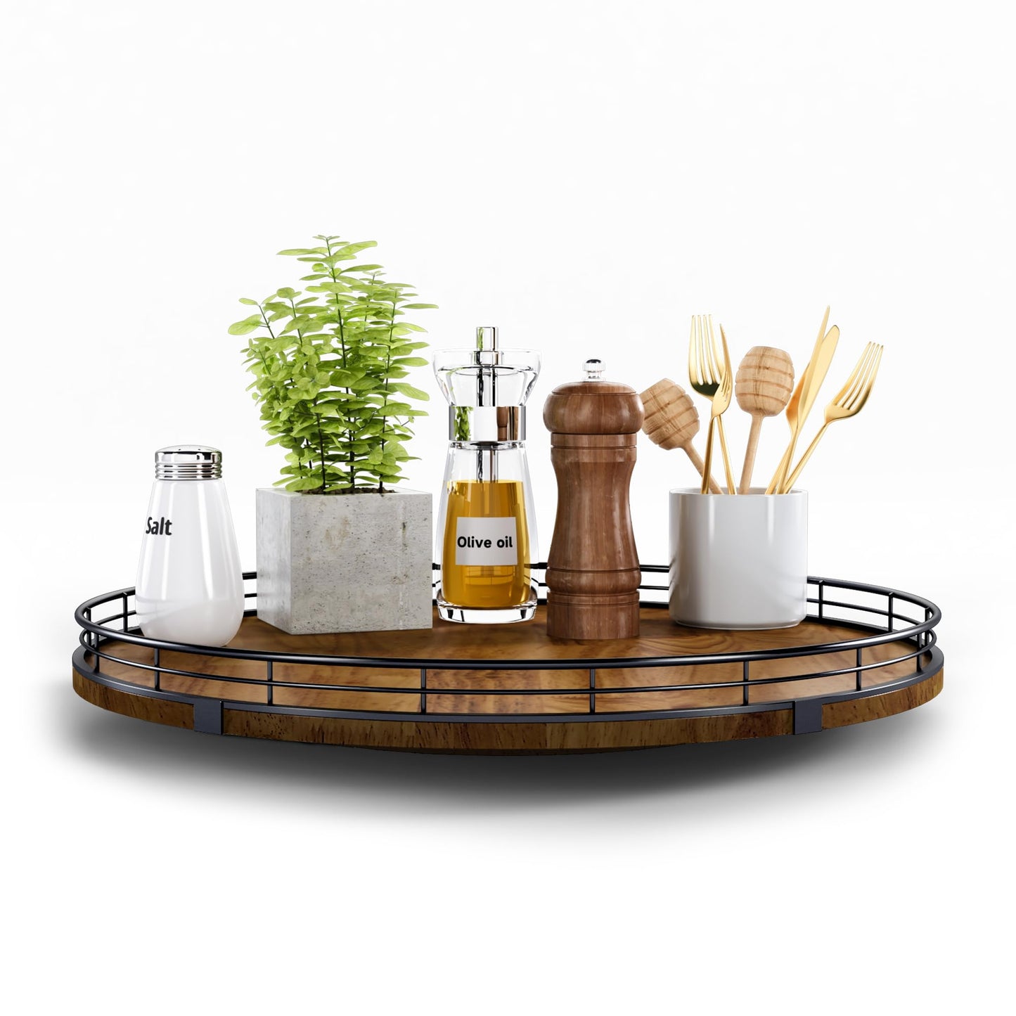 Farmhouse Oak 16" Lazy Susan Turntable Organizer for Cabinet, Round Wooden Lazy Susan Organization and Storage for Dining Table, Pantry, Kitchen, Countertop, Cupboard,Home Decor, Walnut Wood (16")