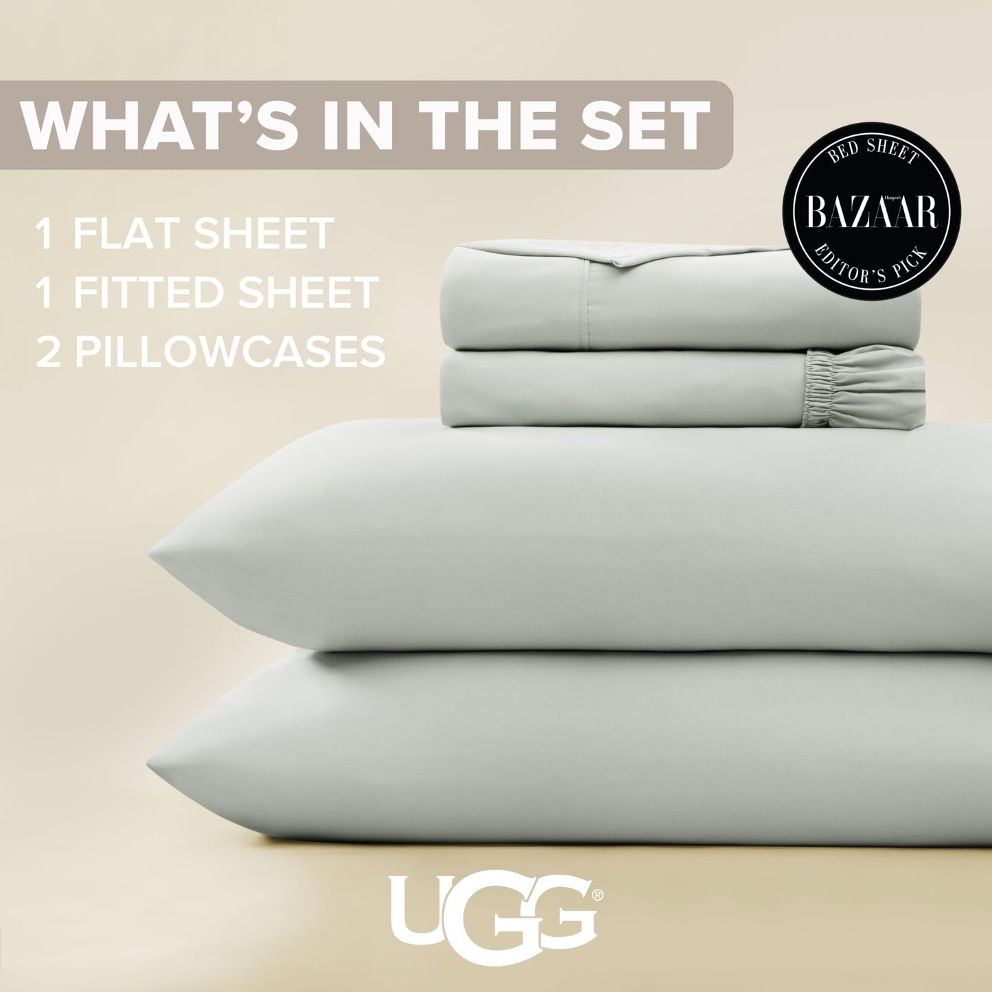 UGG Hedi Queen Sheet Set 4-Piece Luxury Cooling Sheets Deep Pockets Premium Bedding with 2 Pillow Shams Hypoallergenic Machine Washable Soft Lightweight Bed Set for Bedroom, Queen, Mineral Green