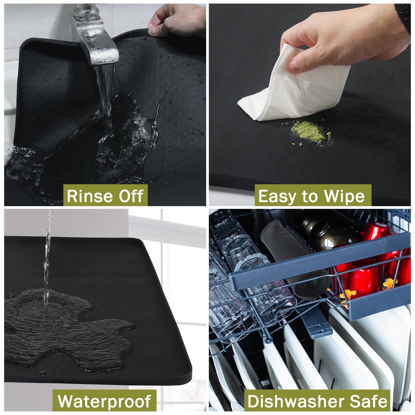 2 PCS Washer and Dryer Covers for the Top 25.6" X 25.6" Silicone Waterproof Washer Dryer Countertop Cover Anti-Slip Washing Machine Cover Washable Washer Dryer Top Protector Mat for Laundry (Black)