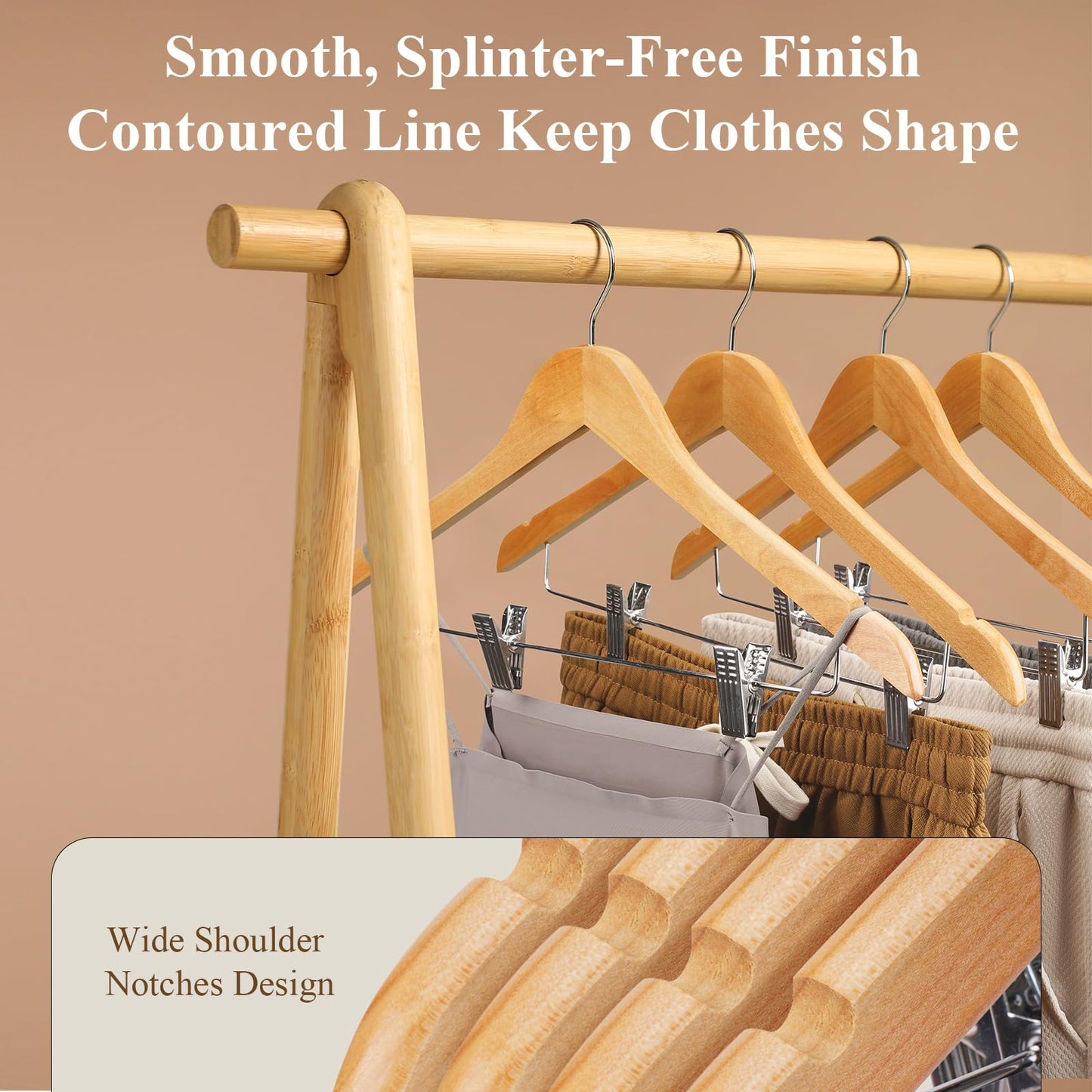 Ulimart Wooden Hangers with Clips 12 Pack Wooden Pants Hangers,Skirt Hangers with Adjustable Clips,Hangers for Pants,Jeans,Slacks,Shorts（Natural）