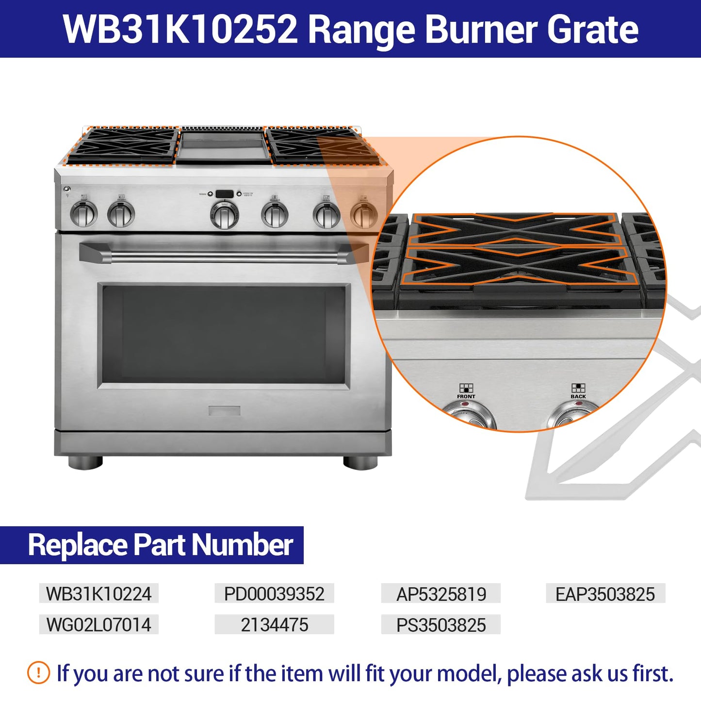 WB31K10252 Range Burner Grate Compatible with GE Multiple Range. OEM Upgraded Material, Long Service Life. WB31K10252 Grate Replacement WB31K10224 WG02L07014 2134475 AP5325819 PS3503825 etc. - 5 Year