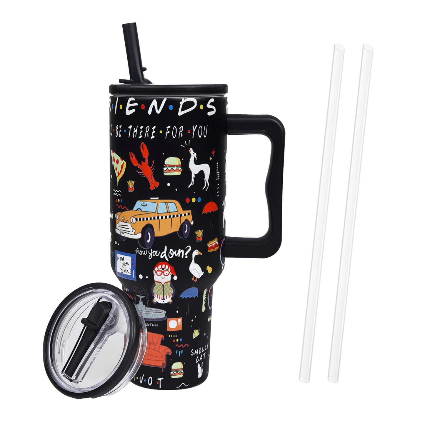 wonshia 40oz TV Tumbler with Lid and 2pcs Straw Stainless Steel Coffee Cup Funny TV Show Gifts,Vaccum Insulated Double Wall Coffee Mug for Brithday Anniversary