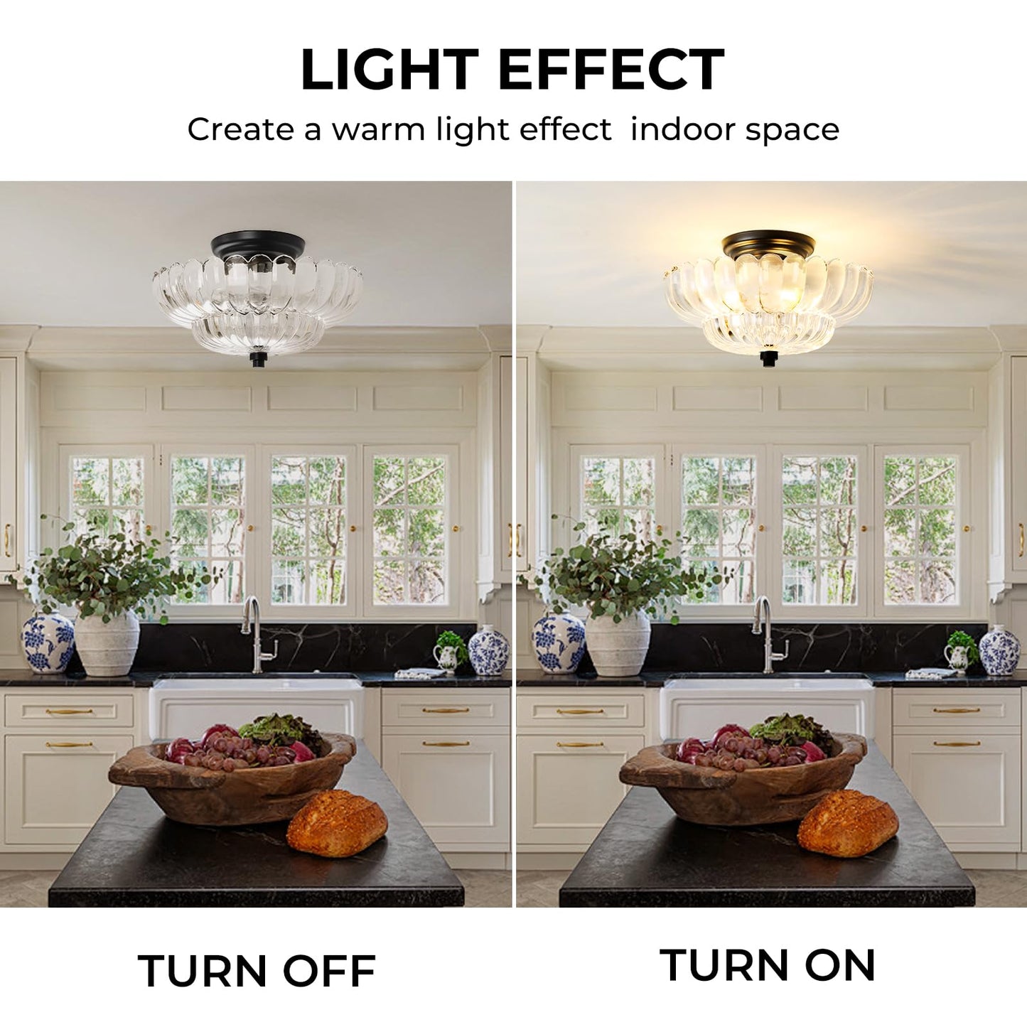 Semi Flush Mount Ceiling Light Fixture Vinatge Black Ceiling Lights Mid Century Modern Clear Glass Close to Ceiling Lighting Fixtures for Bedroom Hallway Foyer Bathroom Kitchen Laundry Room Nursery
