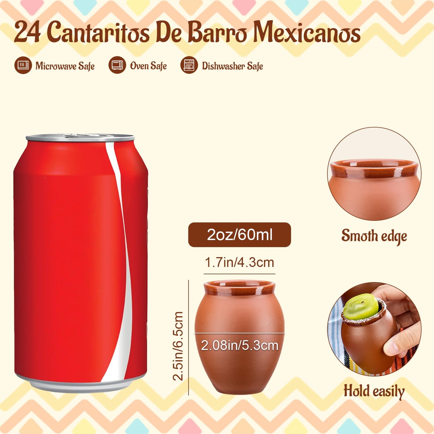 SUN GKOTTA 24Psc 2oz/60ml Cantaritos De Barro Mexicanos,Mini Jarritos De Barro Mexicanos Pottery Cocktail Glasses,Mexican Shot Glasses Taco Tuesday Cups For Celebration,Tequila,Margaritas