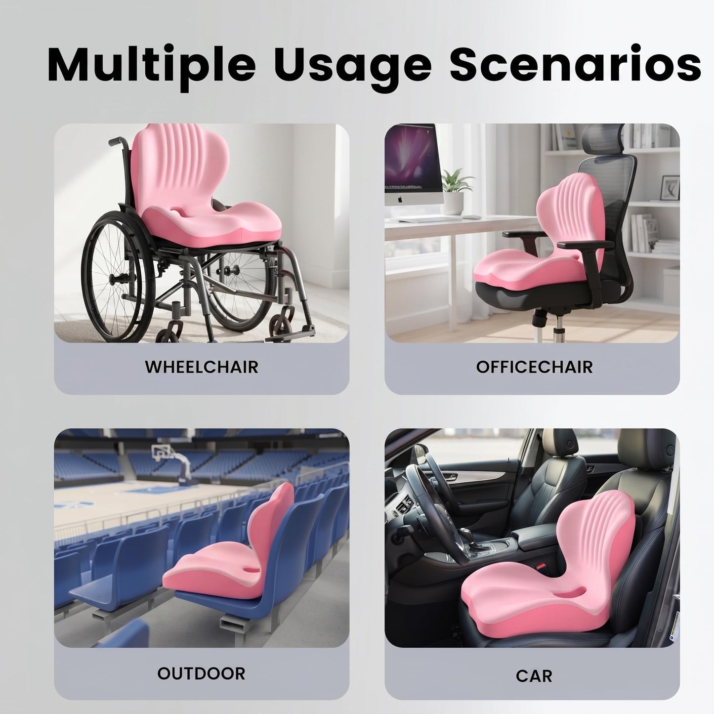 Ergonomic Office Chair Seat Cushion, L-Shaped Memory Foam Coccyx Cushion for Tailbone Pain Relief, Orthopedic Car Seat Cushion with Lumbar Support & Cutout Hollow for Sciatica & Back Pain (Pink)