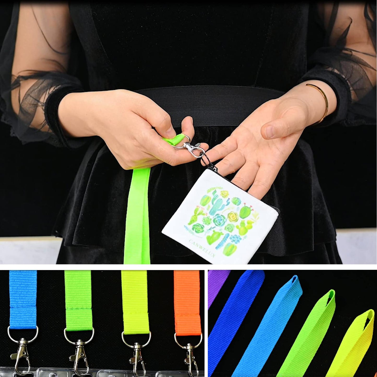 CANWELUX 100 Pack Bright Neon Green Lanyard for ID Badges (NO Holder), Cruise Fluorescent Lanyard with ID Holder for Men, Women, Teens, School