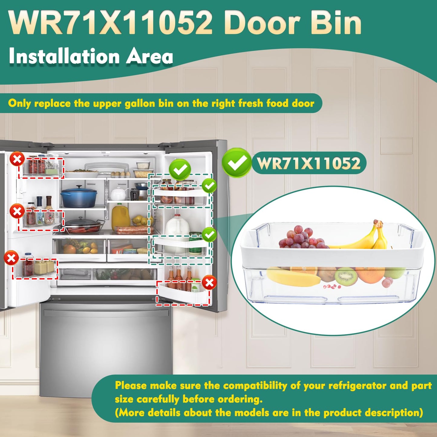 Upgraded WR71X11052, PS6883671 Gallon Door Bin Compatible with ge Refrigerator(some models): DFE28JSKFSS, GFE26GMKFES, GFE28GYNJFS, GWE23GYNHFS etc, Replaces AP5669350, 239D2487, 2692216 etc