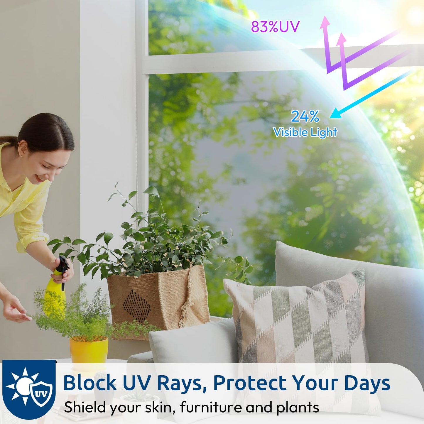 rabbitgoo Window Privacy Film One Way Window Tint for Home, Removable Reflective Heat Sun Blocking Anti UV Glass Door Covering, Mirror Tinting Film House Office, 29.5 in X 6.5 Feet, Silver