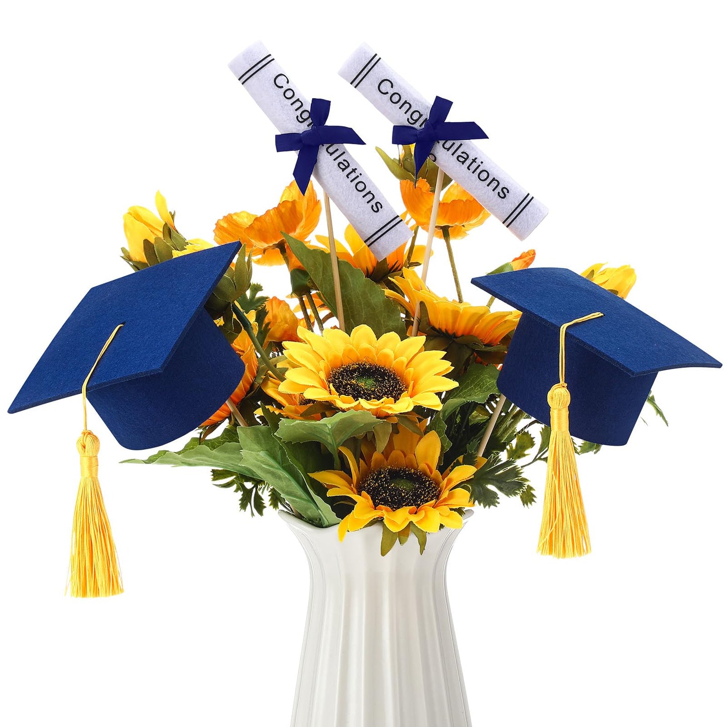 Breling 12 Pcs Blue and Gold Graduation Centerpiece Sticks Felt Graduation Scroll Diploma and Grad Cap with Tassel Decor 2026 Table Toppers Centerpiece Party Supplies for Grad Party Decorations