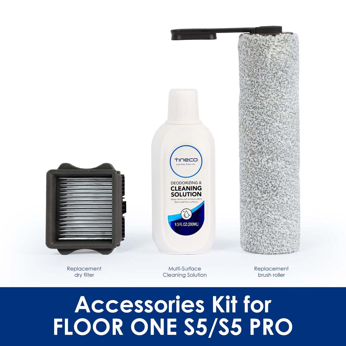 Tineco Floor ONE S5 / iFLOOR 5 Breeze Complete Cordless Stick Vacuum Mop Replacement, HEPA Assembly & Brush Roller & 280ml Solution Set, Not for S5 Combo and Any Other Model
