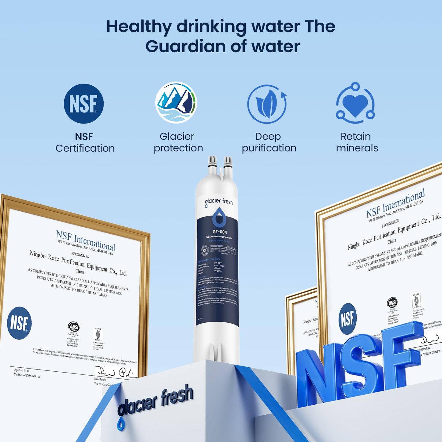 GLACIER FRESH EDR3RXD1 Refrigerator Water Filter, Compatible with 4396841, KAD3RXD1, WHR3RXD1, 4396841, 4396710, Filter 3, 46-9083,46-9030, 9030, 9083 Refrigerator Water Filter, 2 Pack