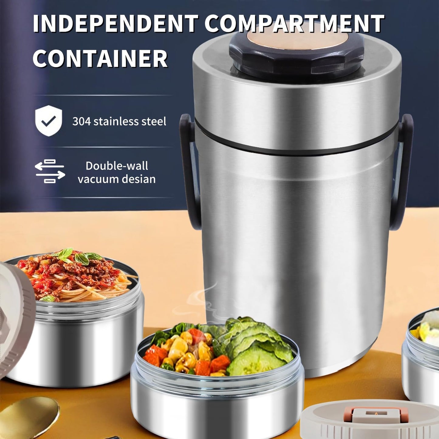 Gicklov 67oz Upgraded Thermos for Hot Food, 3-Layer Stackable Food Thermos, Soup Thermos Jar with Insulated Bag, Ideal for Office, Outdoor Meals, and Various Occasions (67 oz Silver)