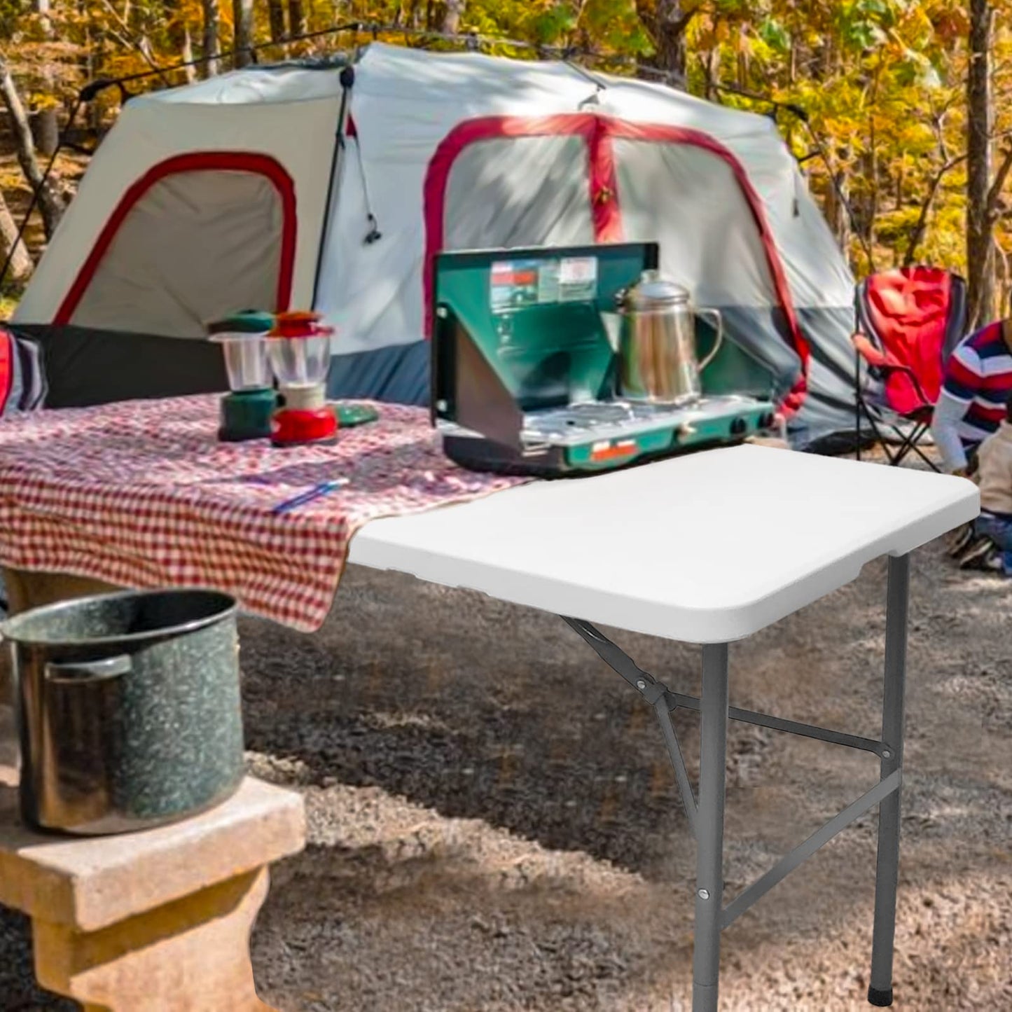 HYMnature Folding Table 4ft Heavy Duty Folding Tables Indoor Outdoor Plastic Dining Table Portable Folding Square Card Table w/Handle for Picnic, Party, Camping (4 FT)