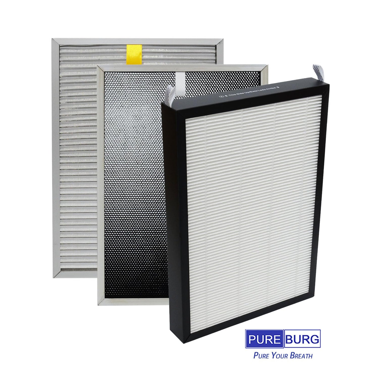 PUREBURG Replacement Filter Pack Compatible with Nuwave OxyPure 47001, 47002, 47003, 47004 Air Purifiers,1-Pack (3 Filters) H13 HEPA Activated Carbon Stainless Steel Pre-filters,Ozone Removal Filter