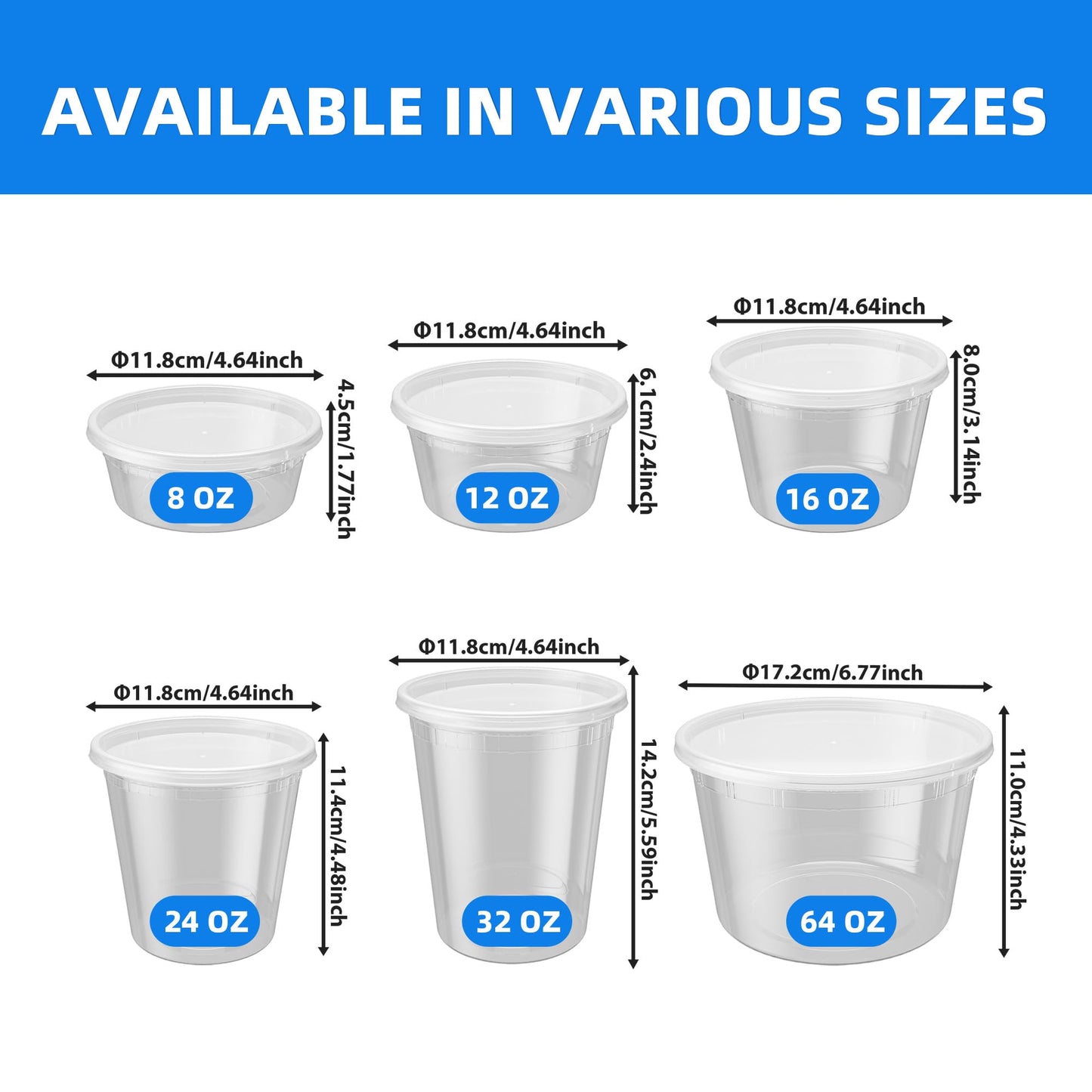 APSIC Plastic Deli Containers with Lids, 24 Sets 64oz Leakproof Soup Storage Containers for Family Soup & Leftovers, Round Meal Prep Cups, BPA Free, Microwave/Freezer/Dishwasher Safe