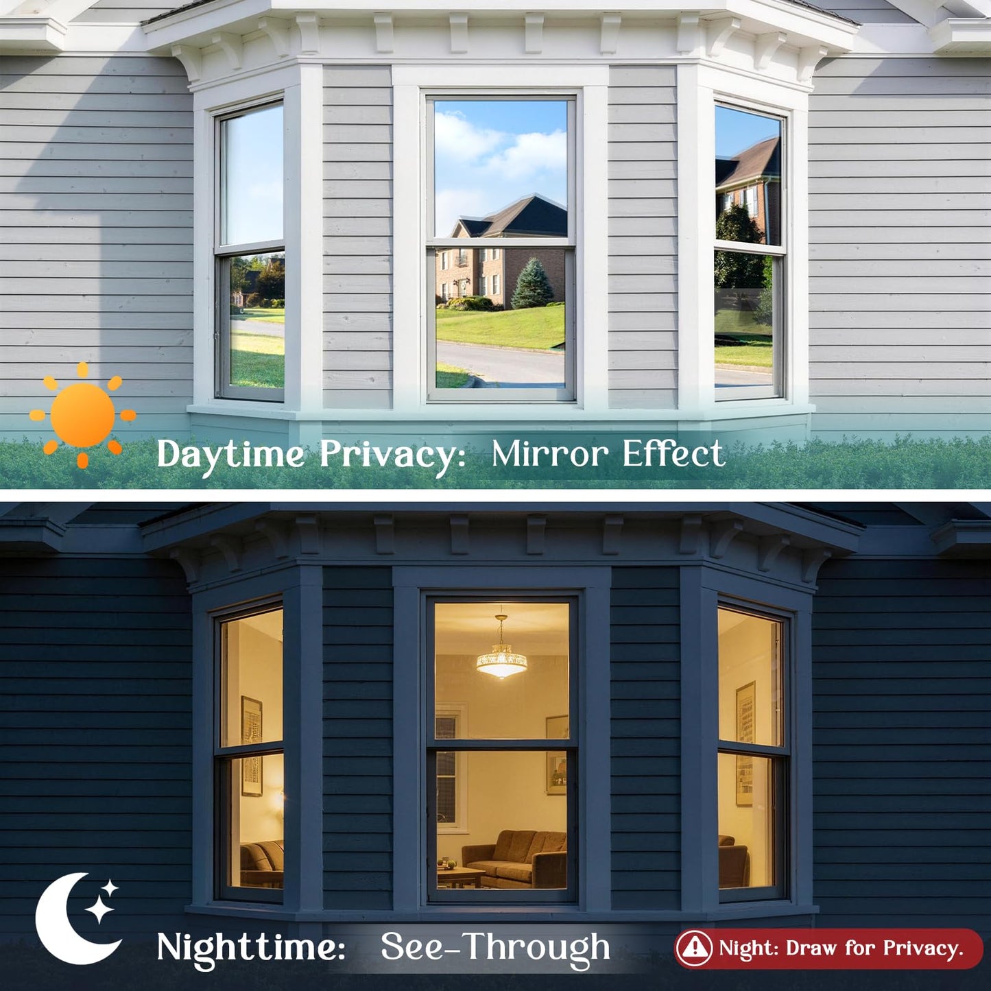 Haton Window Privacy Film One Way Window Tint for Home, Sun UV Blocking Heat Control Reflective Mirror Film, No Glue Static Cling See Out Not in Glass Door Covering, Silver, 29.5" x 157.4"