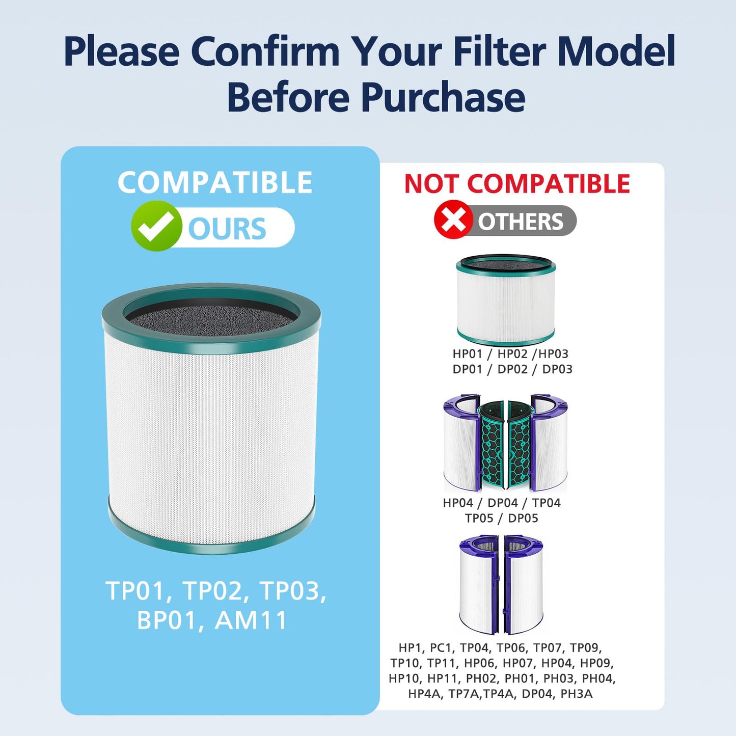 TP01 Filter Replacement HEPA Air Filter Compatible Only with Dyson Tower Purifier Pure Cool Link TP01, TP02, TP03, AM11, BP01 Models, Replace Part 968126-03 – NOT for Dyson HP or DP Series, 2 Pack