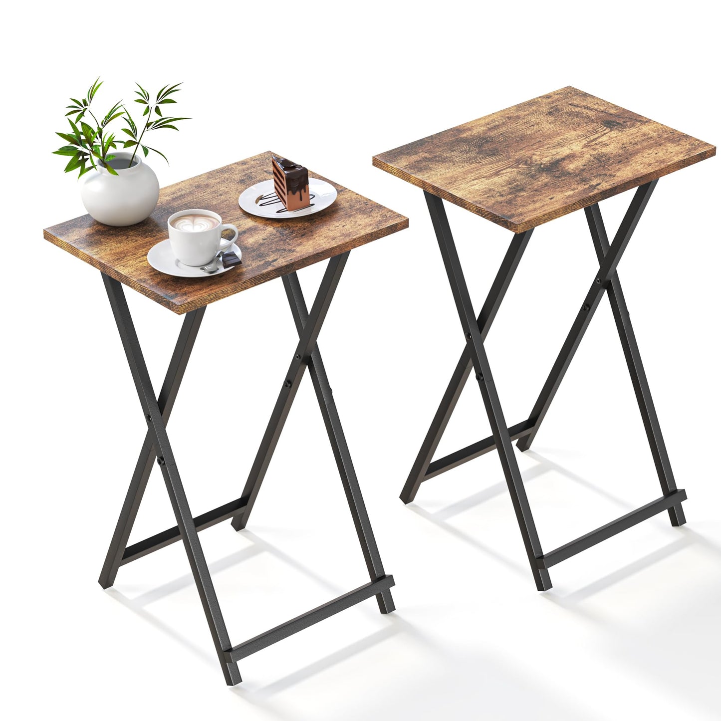 Acovy Foldable TV Trays, Small Folding Table, TV Trays Set of 2, TV Dinner Tray, Side Table for Bed, Couch, Portable Easy to Move, Brown